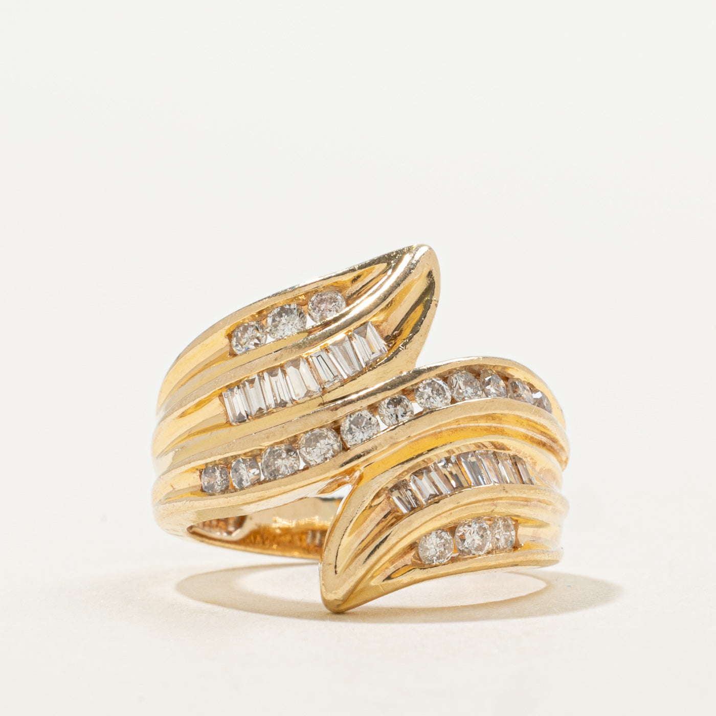 14K Channel Set Multi Cut Diamond Bypass Ring | 0.71ctw | SZ 3.25