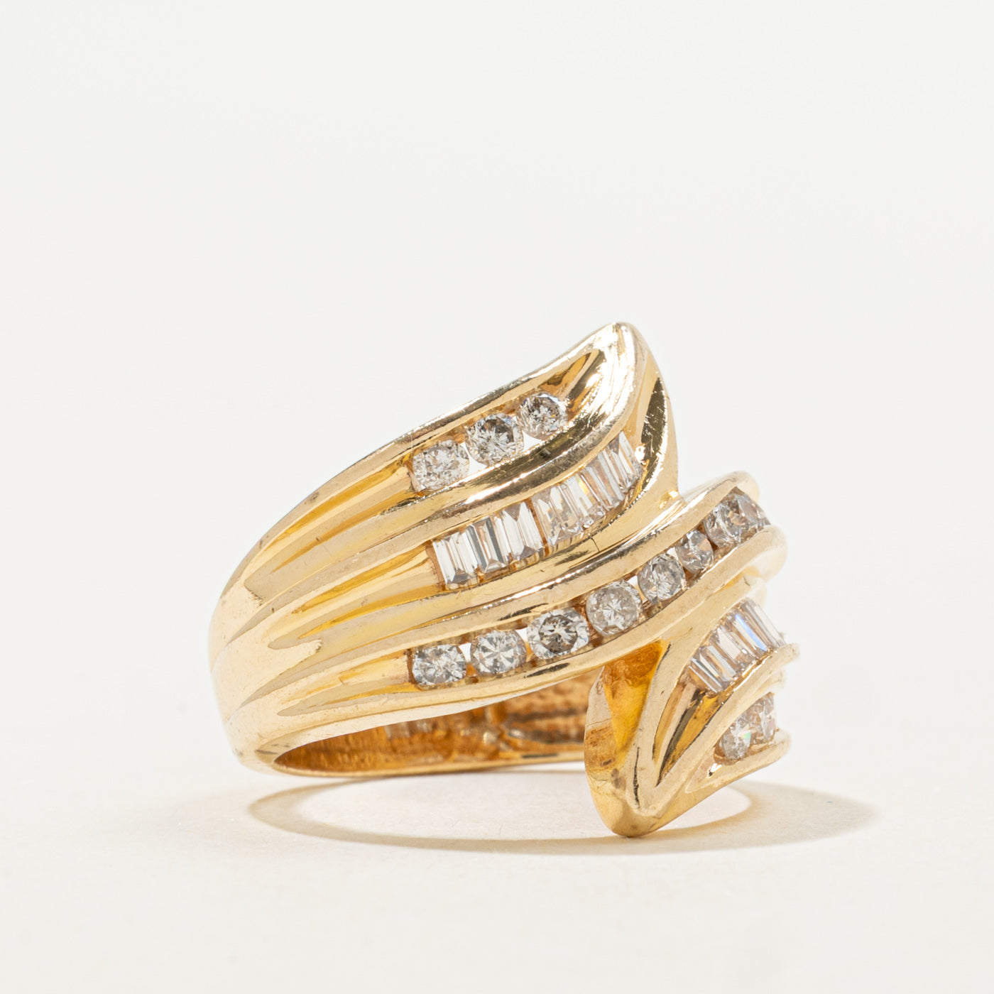 14K Channel Set Multi Cut Diamond Bypass Ring | 0.71ctw | SZ 3.25
