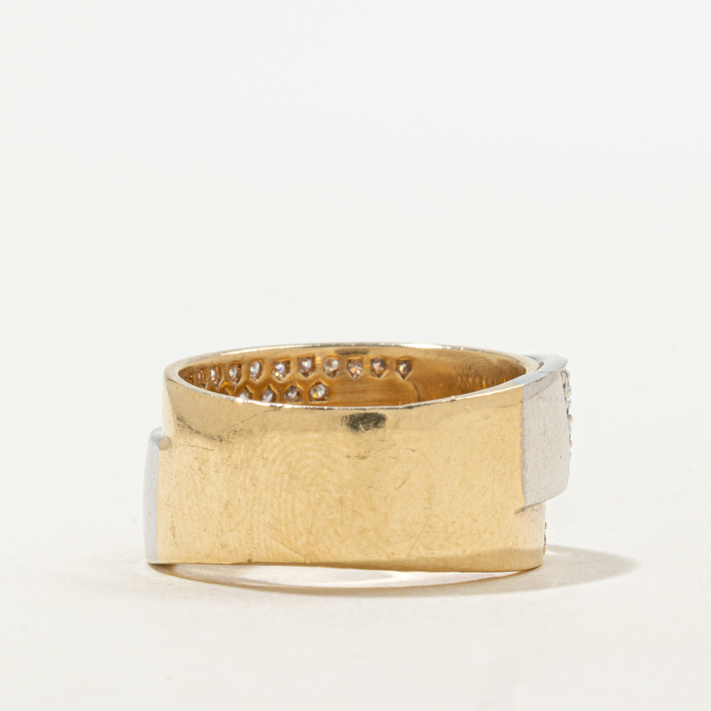 14K Two Tone Pavé Set Diamond Cross Over Ring | 1.20ctw | SZ 5.5