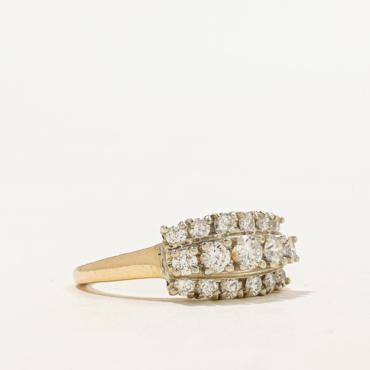 14K Yellow Gold Diamond Multi Row Ring | 0.90ctw | SZ 6.5