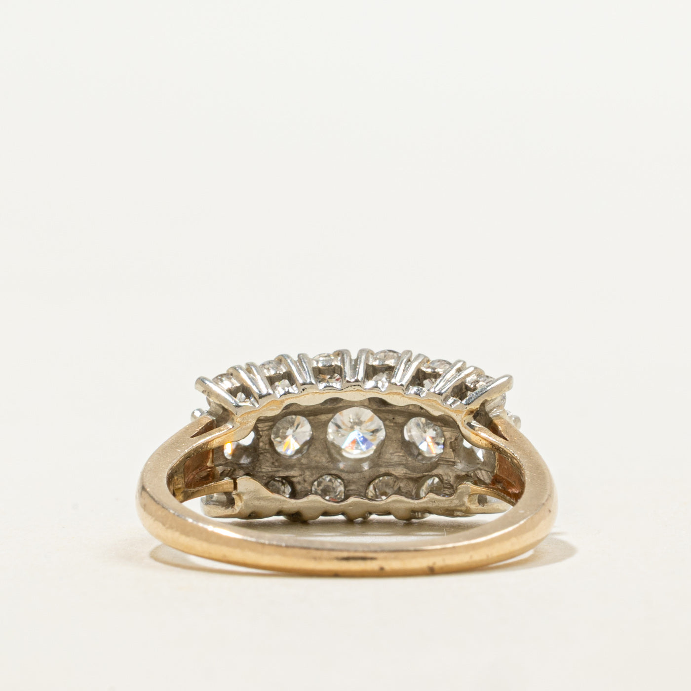 14K Yellow Gold Diamond Multi Row Ring | 0.90ctw | SZ 6.5