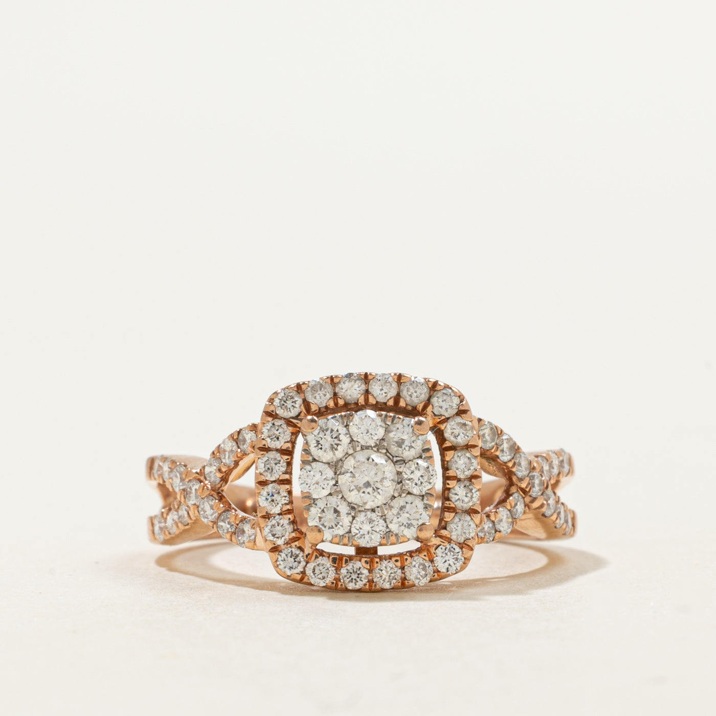 10K Diamond Square Cluster Halo Ring | 0.75ctw | SZ 5.5