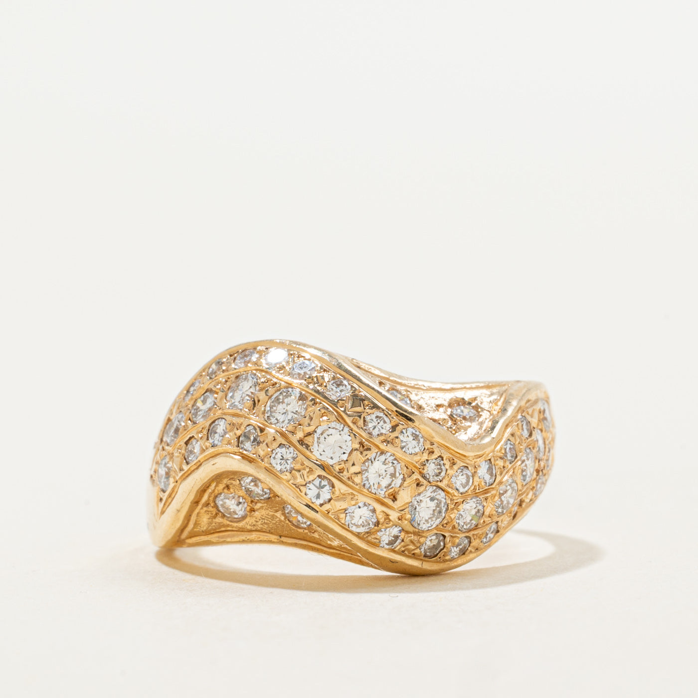 14K Diamond Textured Wave Dome Ring | 0.75ctw | SZ 7.5