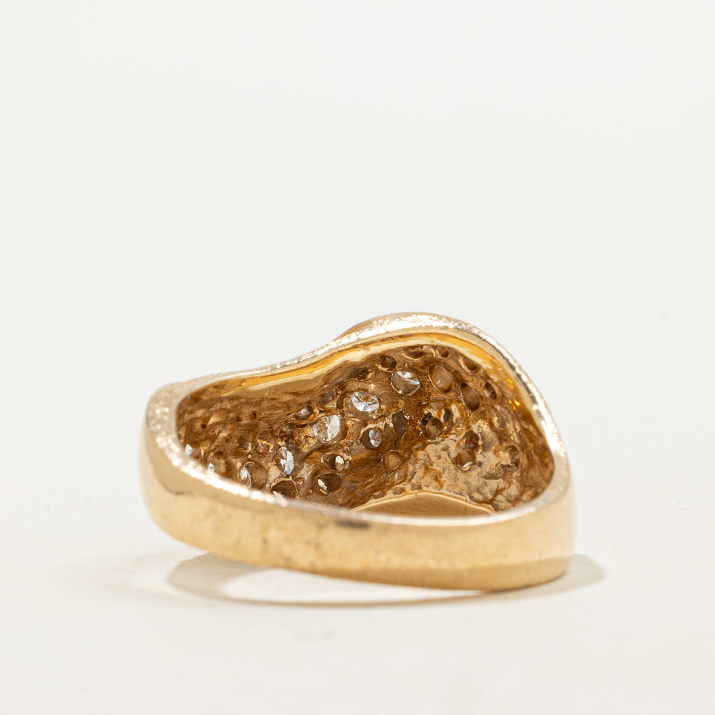 14K Diamond Textured Wave Dome Ring | 0.75ctw | SZ 7.5