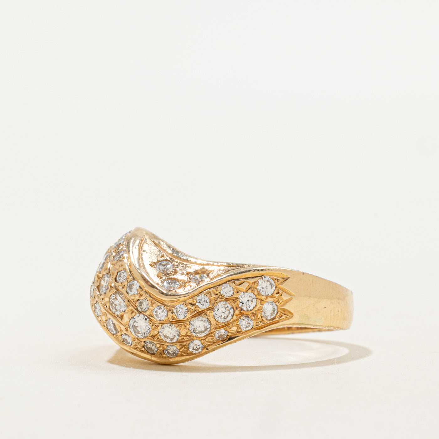 14K Diamond Textured Wave Dome Ring | 0.75ctw | SZ 7.5