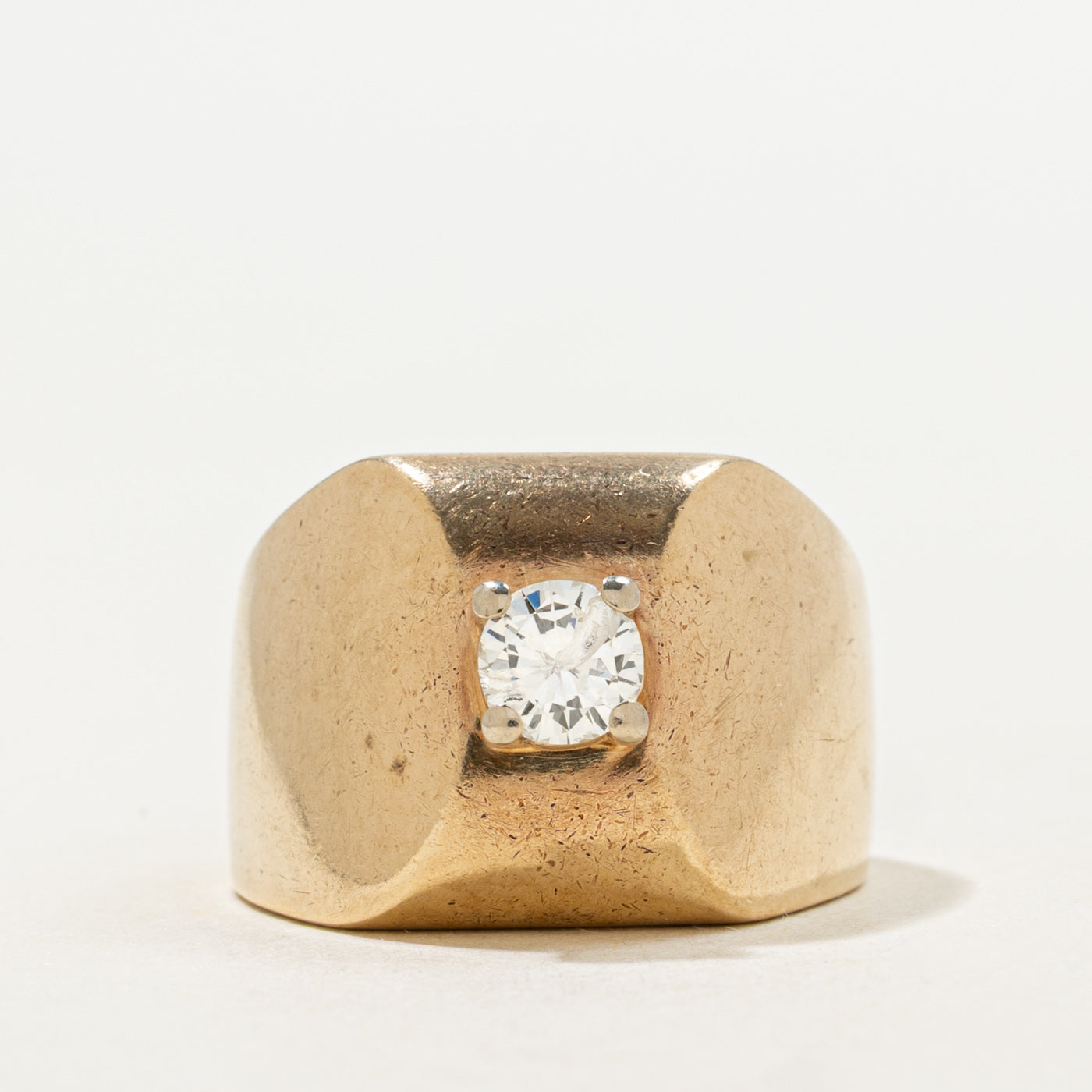 10K Solitaire Diamond Angled Dome Ring | 0.40ct SI2/I1 I/J | SZ 6.0