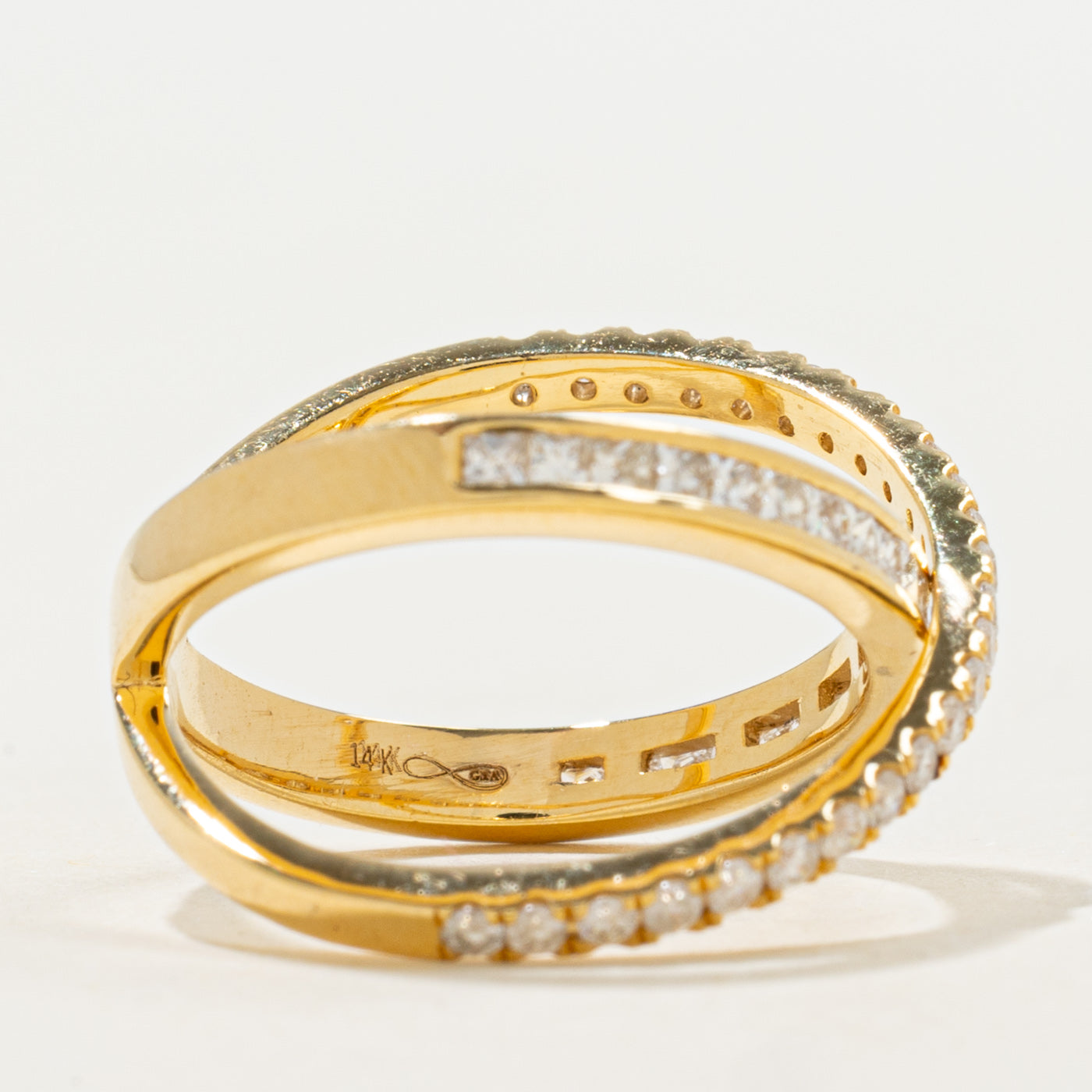 Bague croisée semi-éternité en or 14 carats sertie de diamants | 0,57 ct au total | Taille 7,25