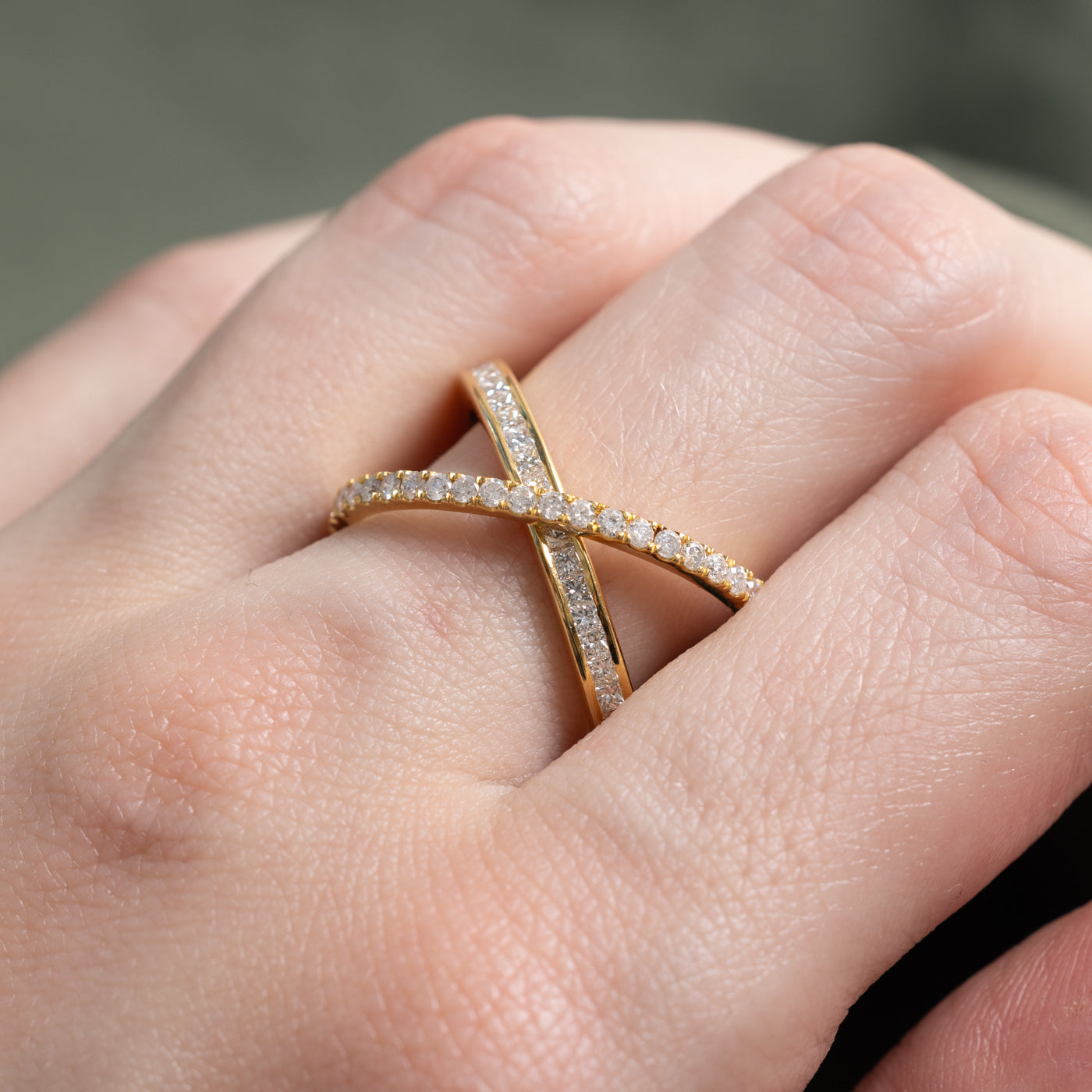 14K Semi Eternity Diamond Cross Over Ring | 0.57ctw | SZ 7.25