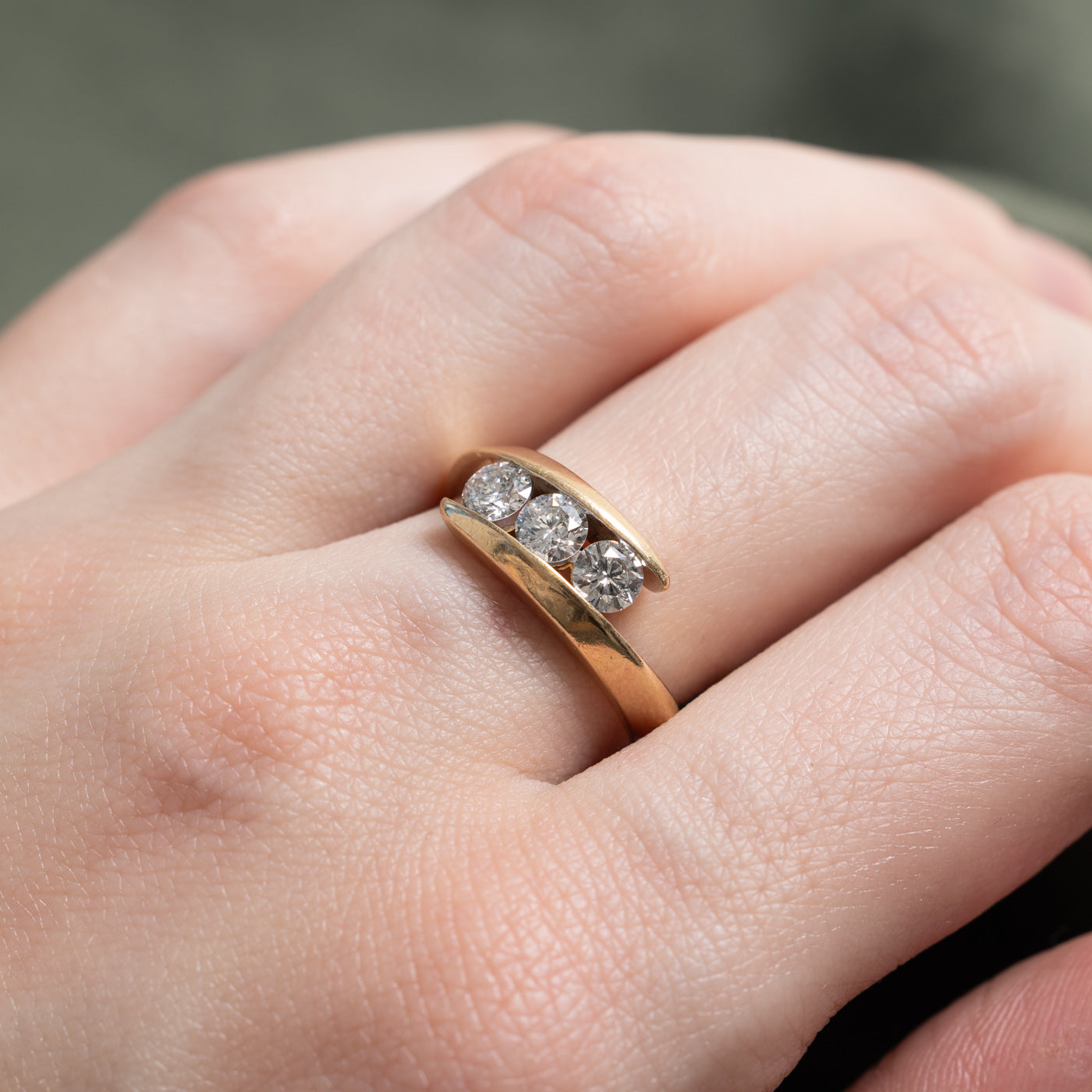 14K Three Stone Diamond Bypass Ring | SZ 7.0