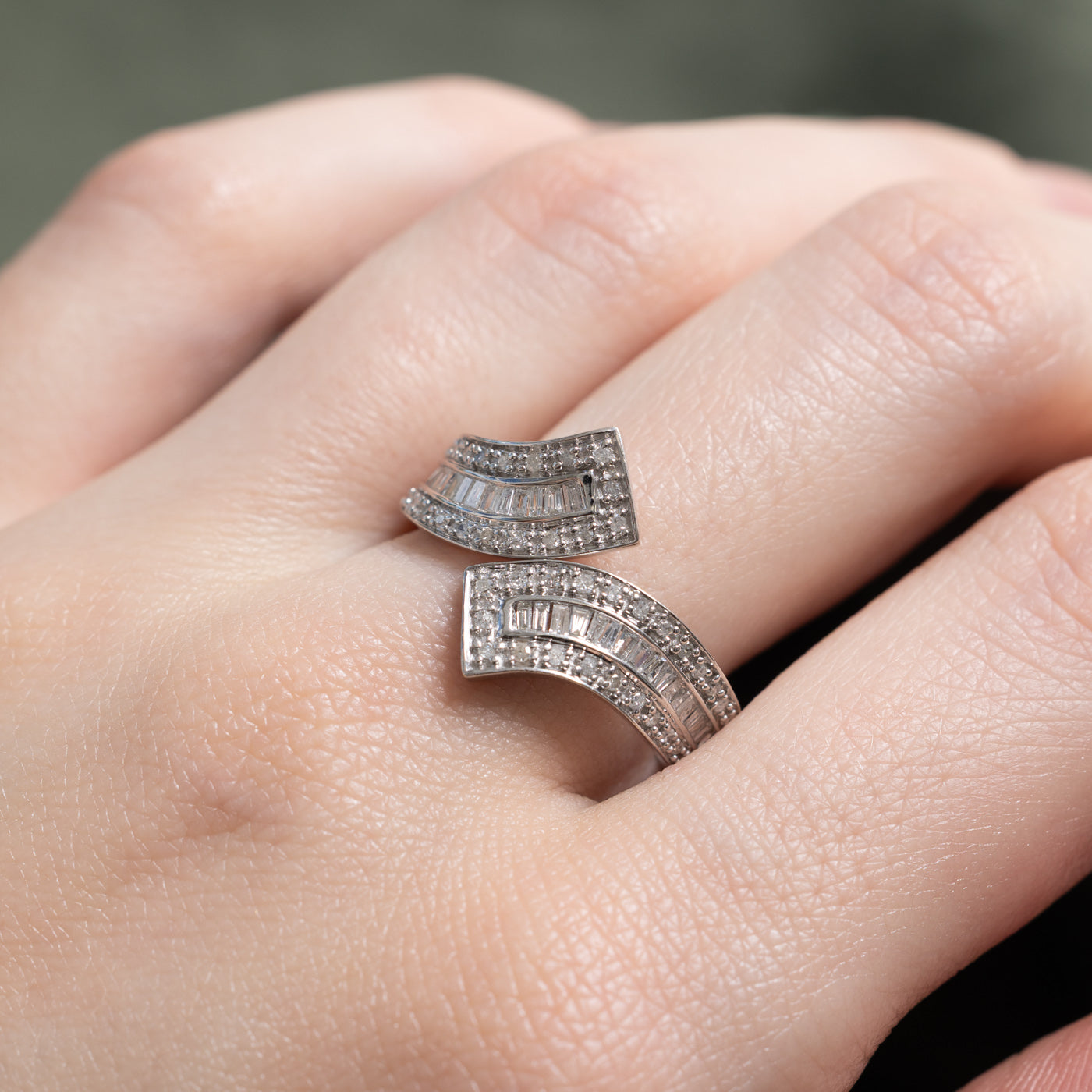 10K Diamond Multi Row Cross Over Ring | 0.52ctw | SZ 8.75