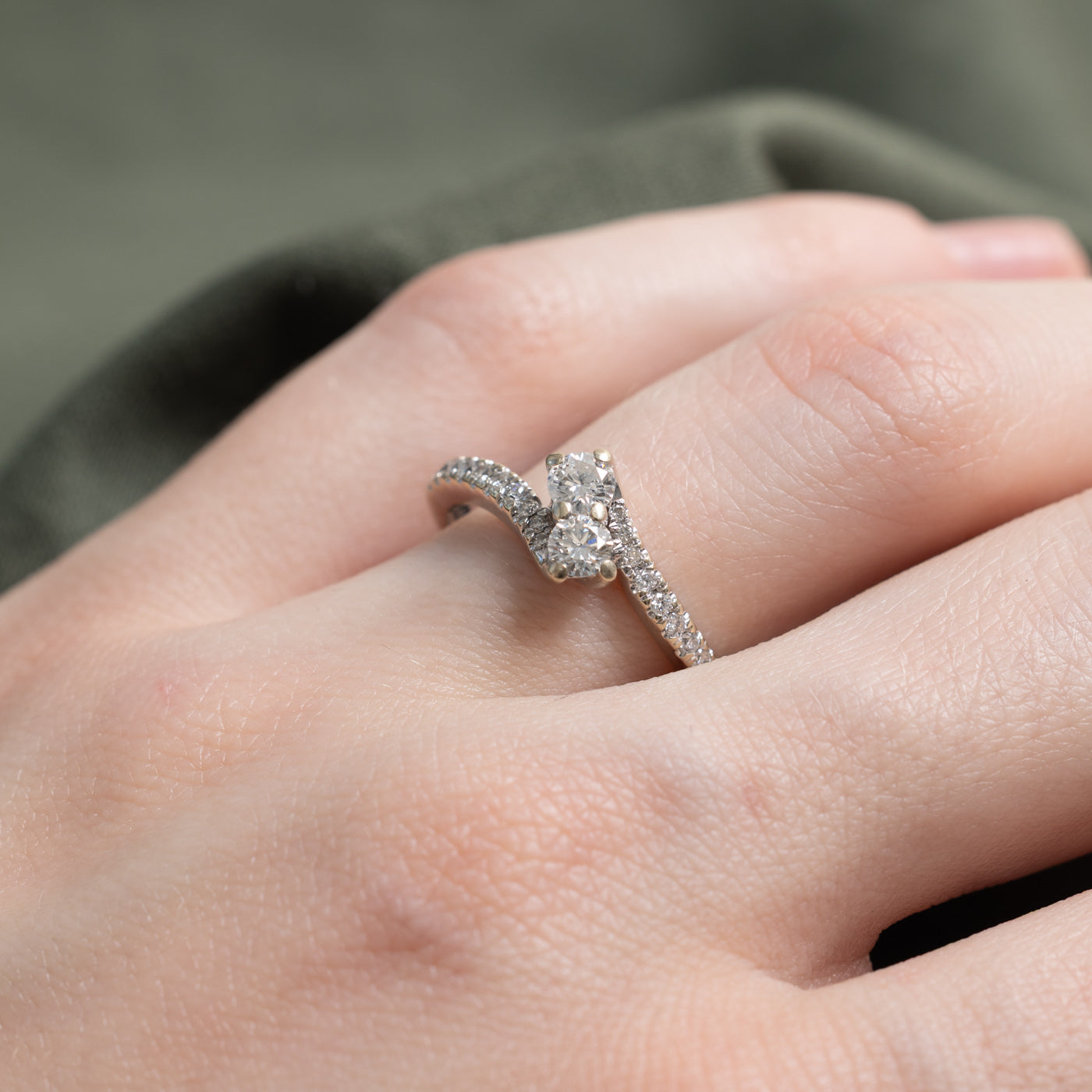 14K White Gold Two Stone Diamond Bypass Ring | 0.49ctw | SZ 6.0