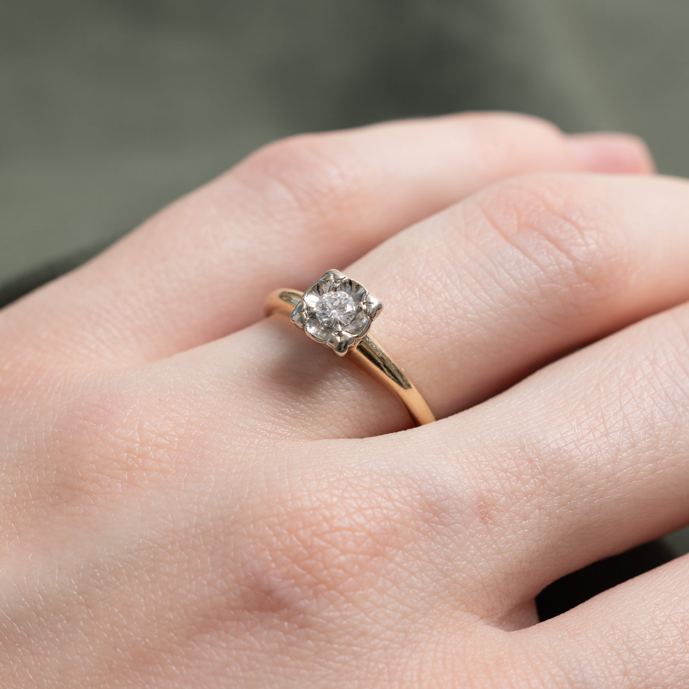 14K Two Tone Gold Solitaire Diamond Ring | 0.15ct | SZ 6.25