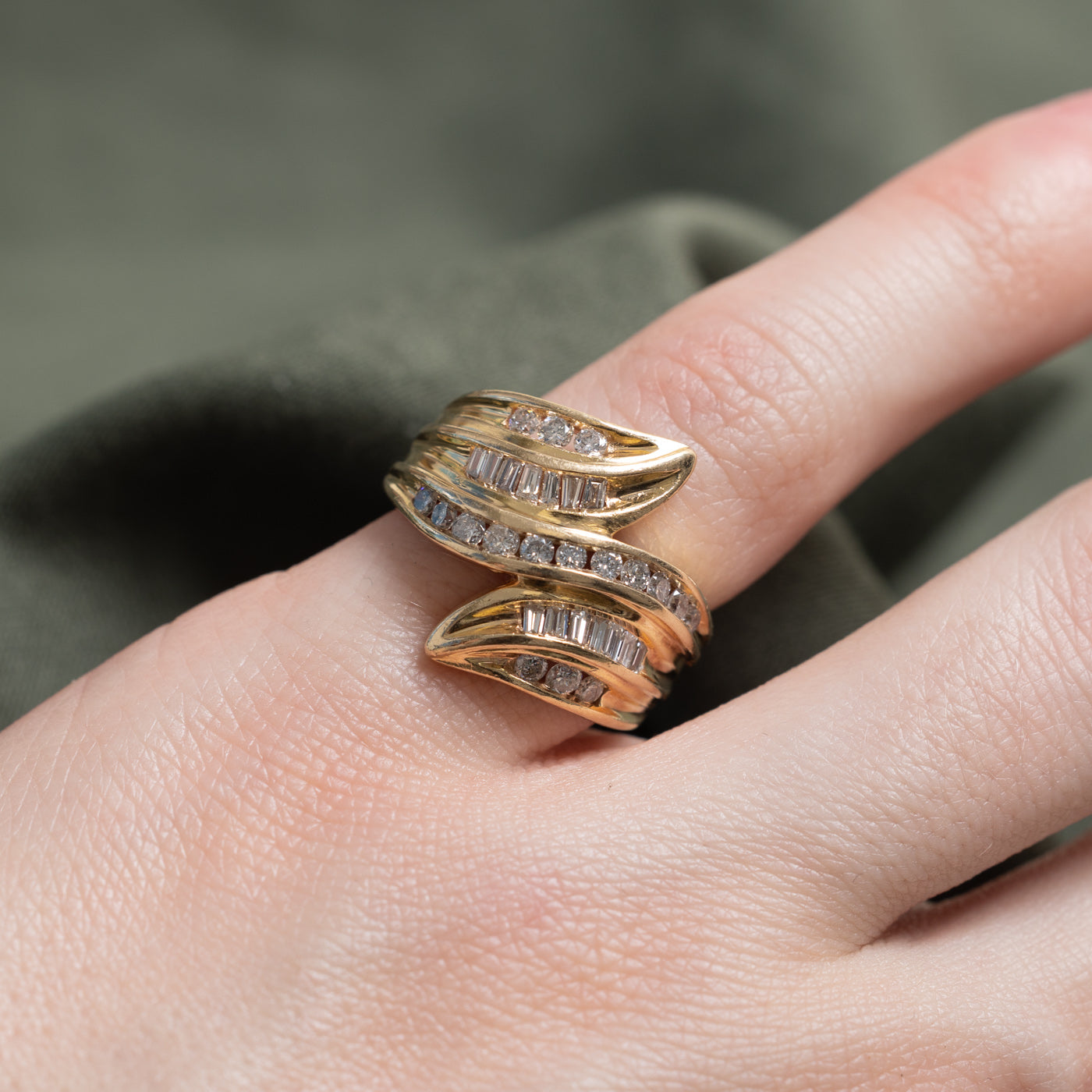 14K Channel Set Multi Cut Diamond Bypass Ring | 0.71ctw | SZ 3.25