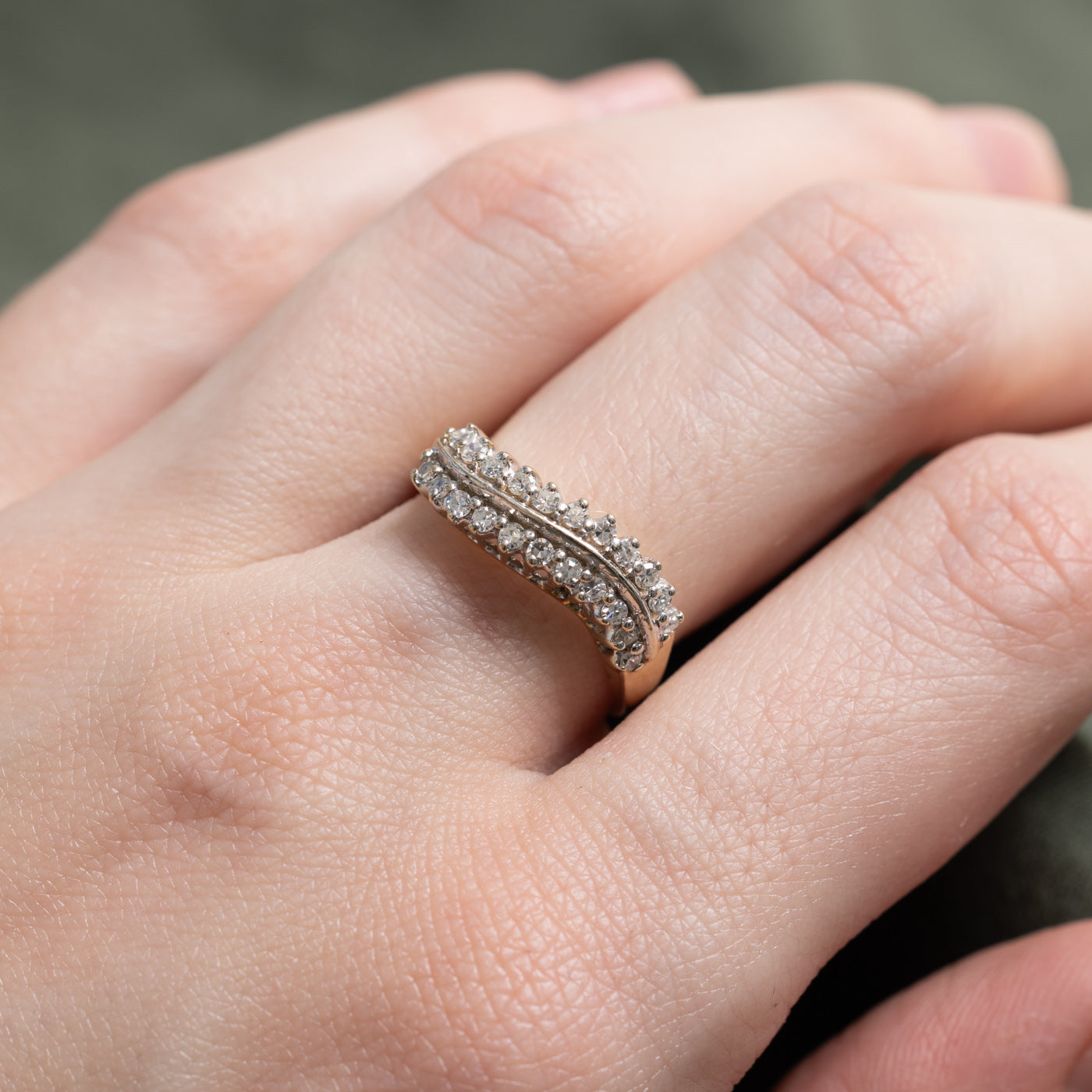 Bague Wave double rangée de diamants en or 14 carats | 0,39 ct au total | Taille 6,75