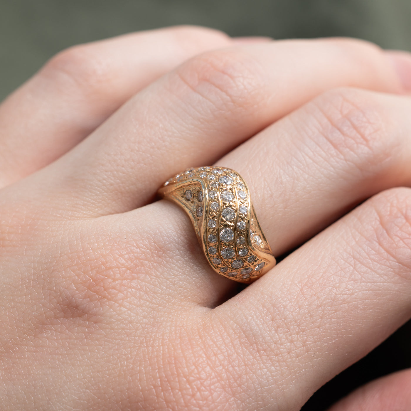 14K Diamond Textured Wave Dome Ring | 0.75ctw | SZ 7.5