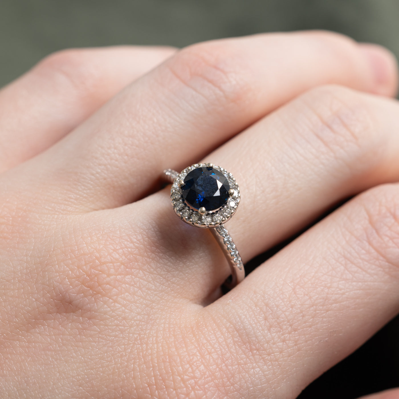 Round Cut Sapphire & Diamond Halo Ring | 1.80ct, 0.25ctw | SZ 7.25
