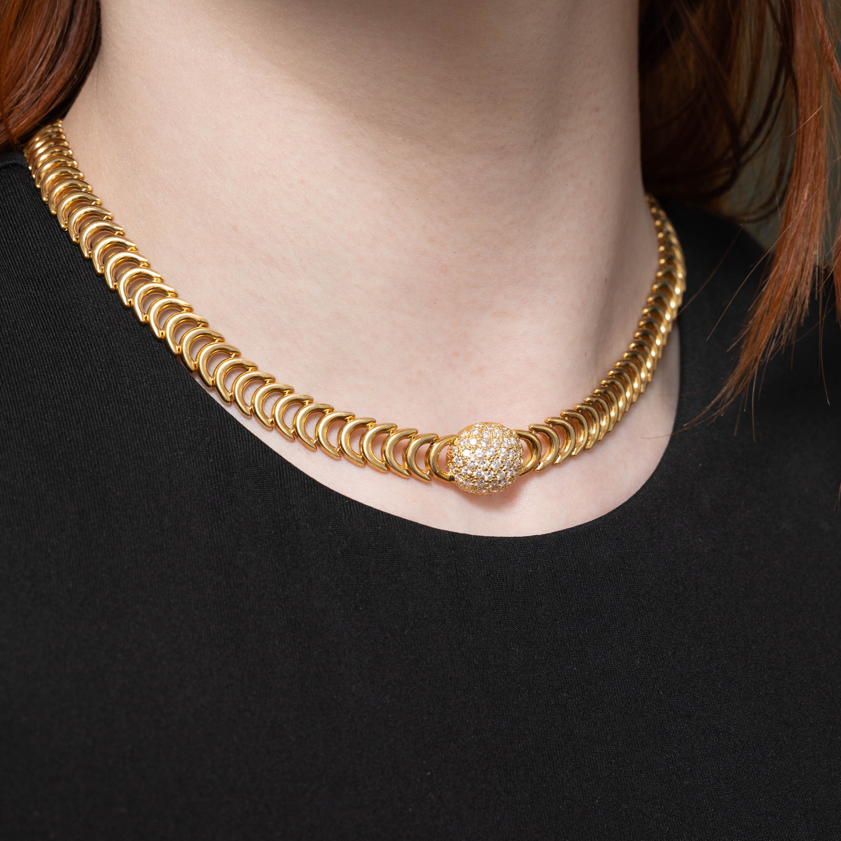 18k Pavé Diamond Ball Curved Chain Necklace | 2.00ctw | 15"
