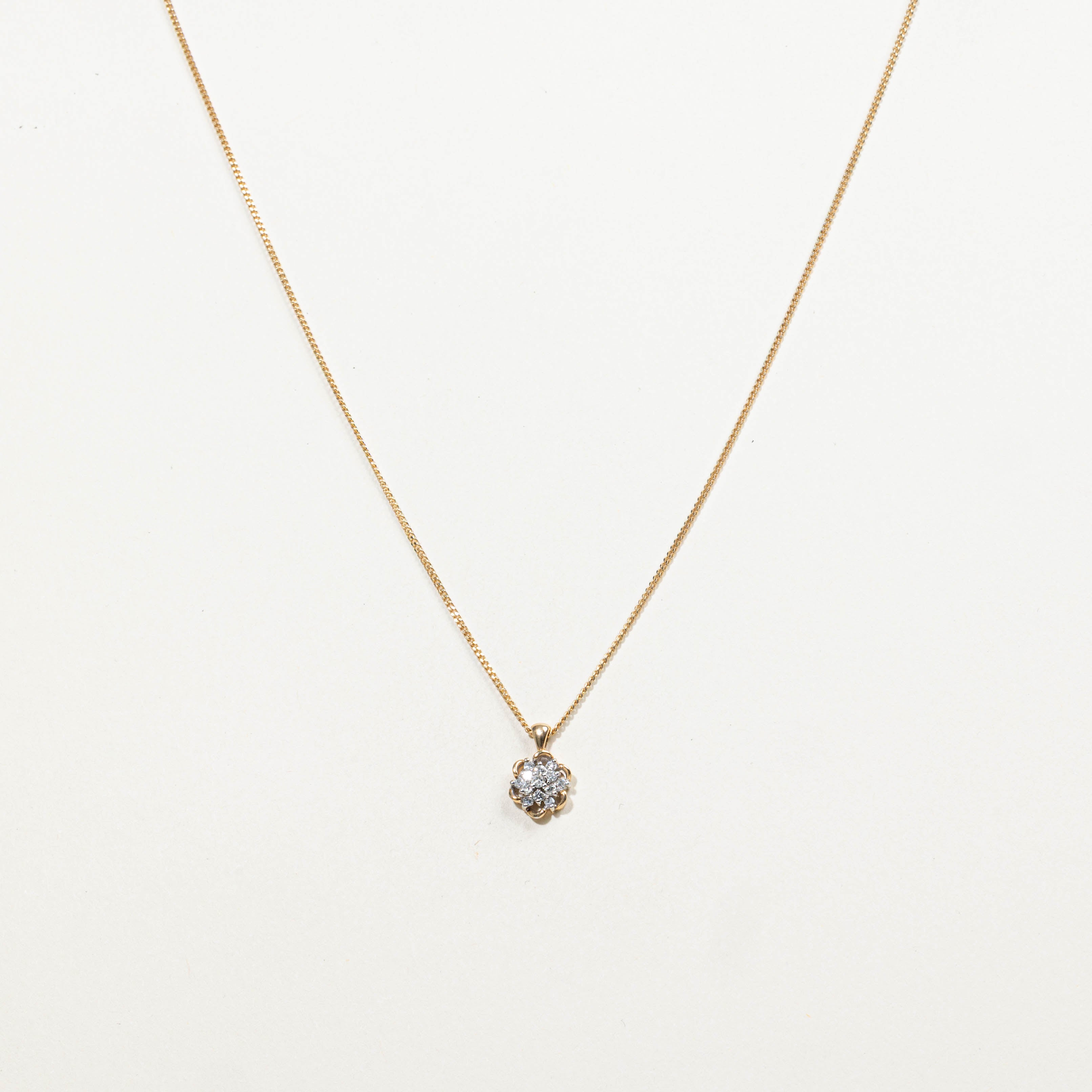 14k Diamond Floral Cluster Pendant Necklace | 0.11ctw | 16"