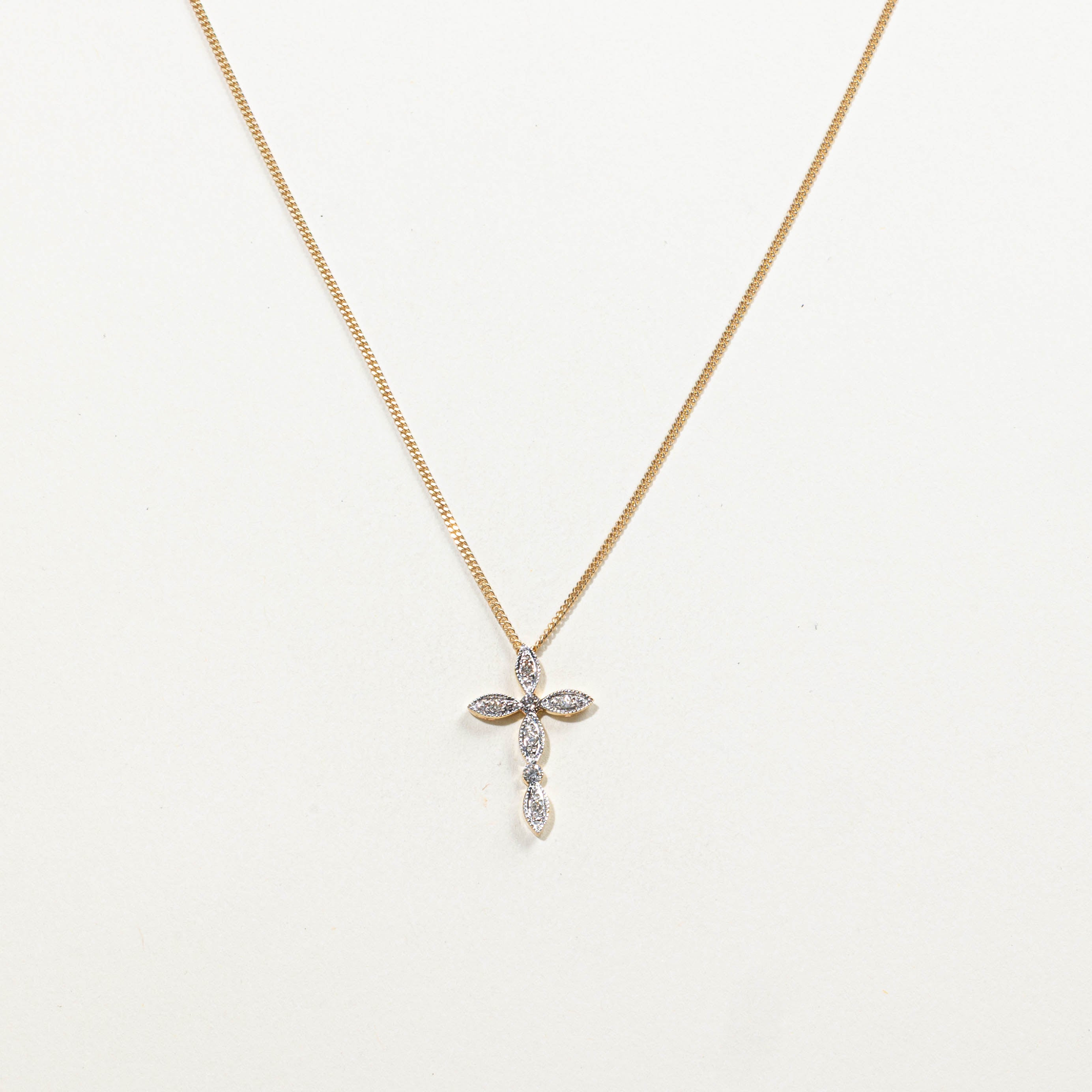 10k Diamond Milgrain Cross Pendant Necklace | 0.13ctw | 16"