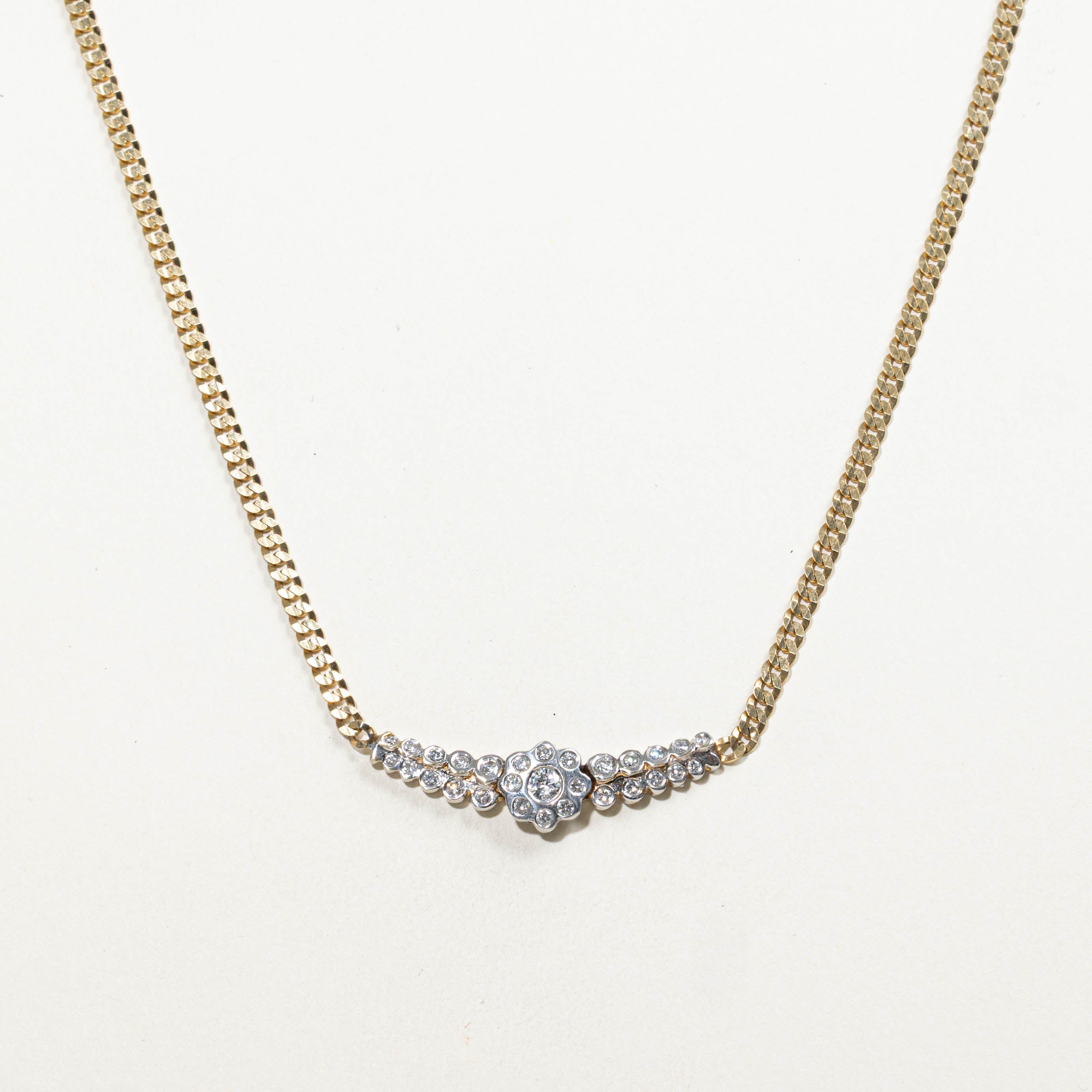 14k Diamond Floral Cluster Necklace | 1.00ctw | 16"