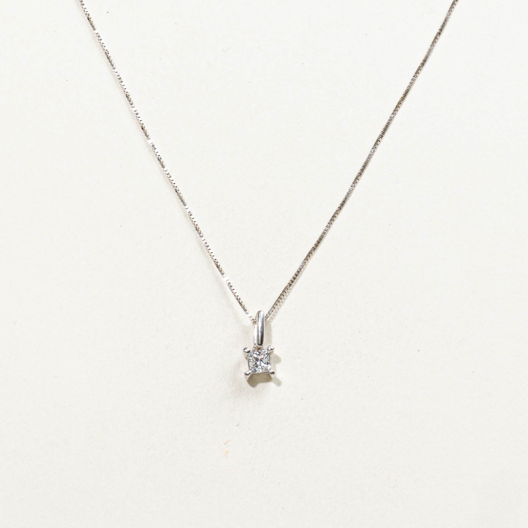 18k Solitaire Princess Cut Diamond Pendant Necklace | 0.25ct | 20"