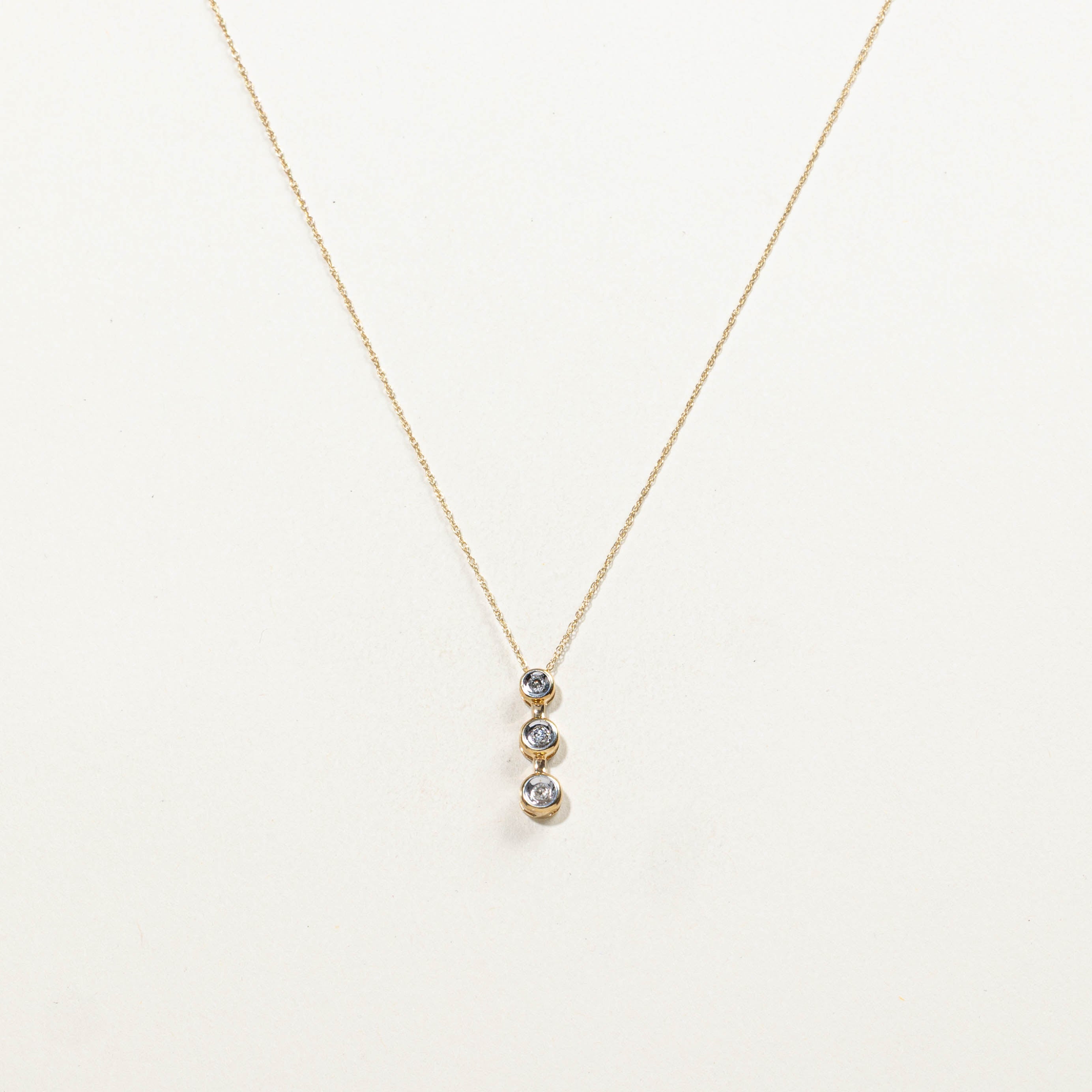 10k Three Stone Diamond Drop Pendant Necklace | 0.07ctw | 19"