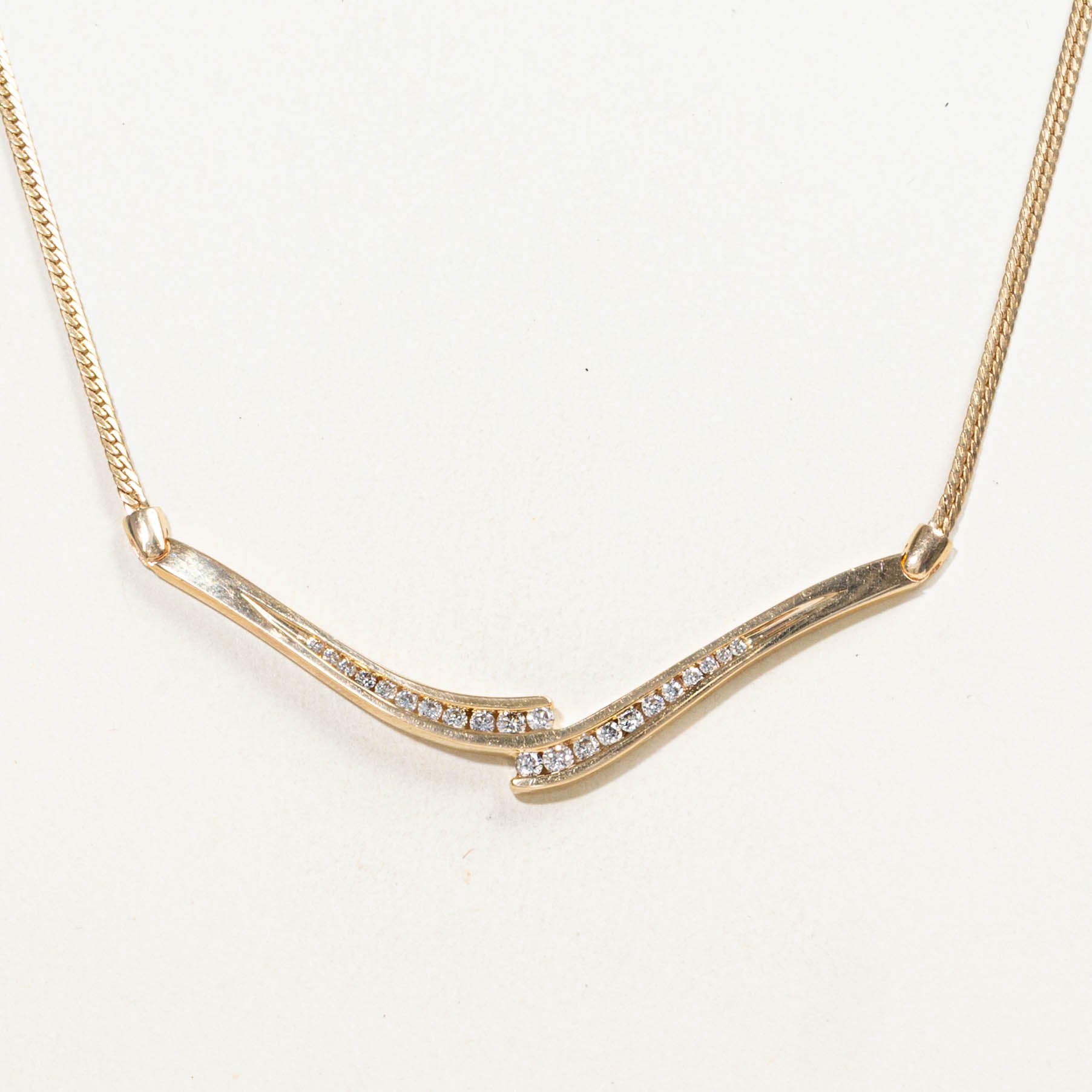 14k Channel Set Diamond Wavy Bars Pendant Necklace | 0.40ctw | 18"