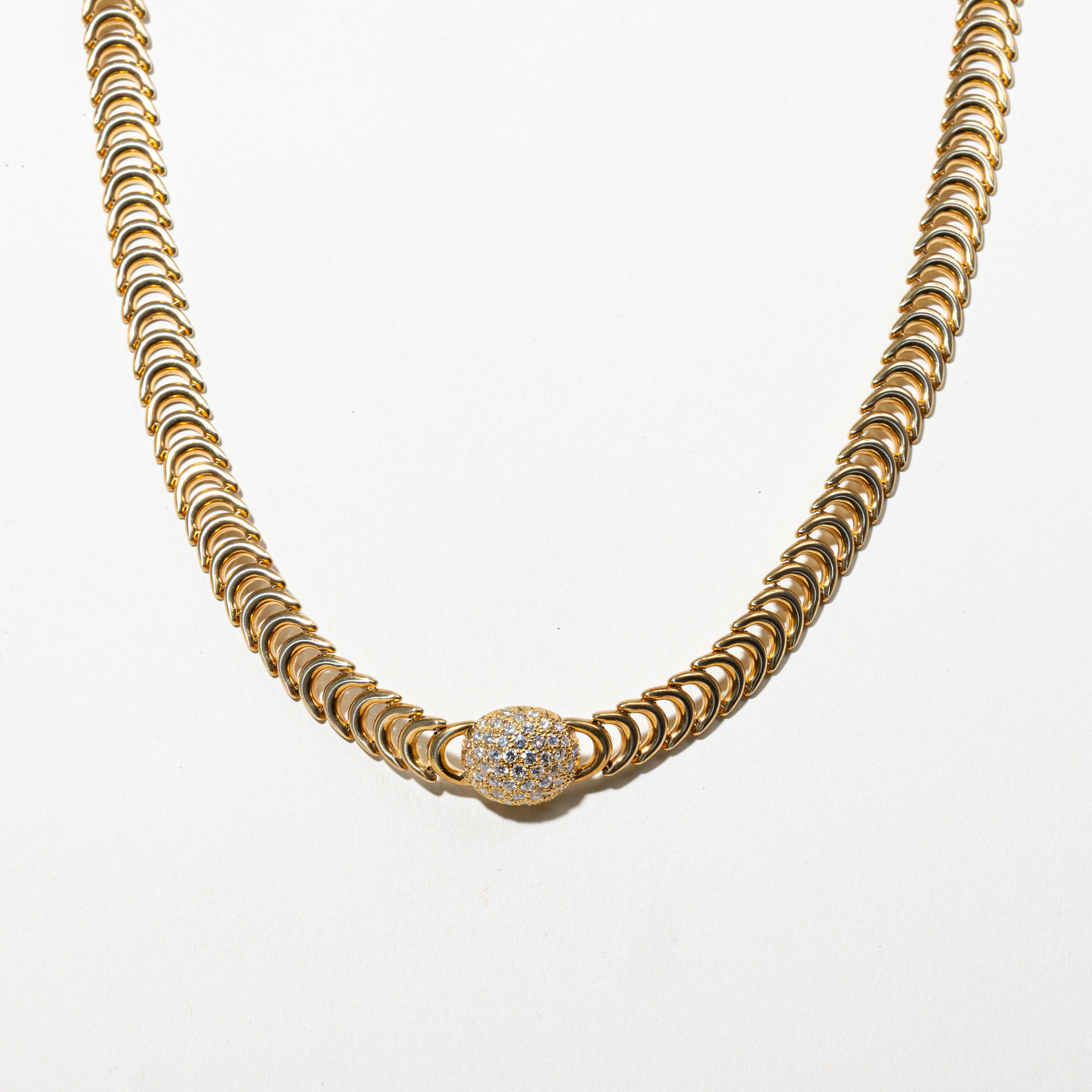 18k Pavé Diamond Ball Curved Chain Necklace | 2.00ctw | 15"