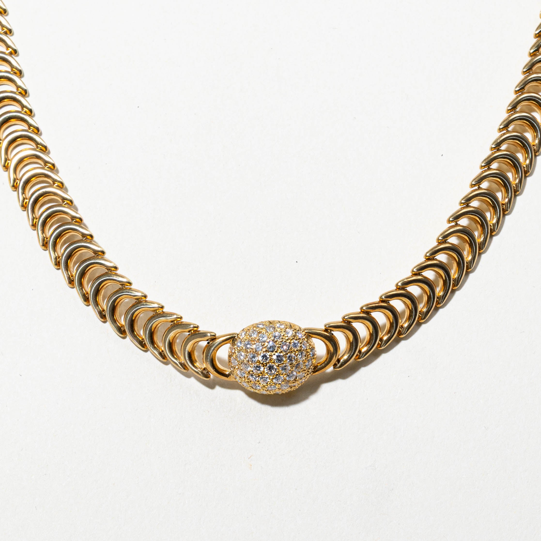 18k Pavé Diamond Ball Curved Chain Necklace | 2.00ctw | 15"