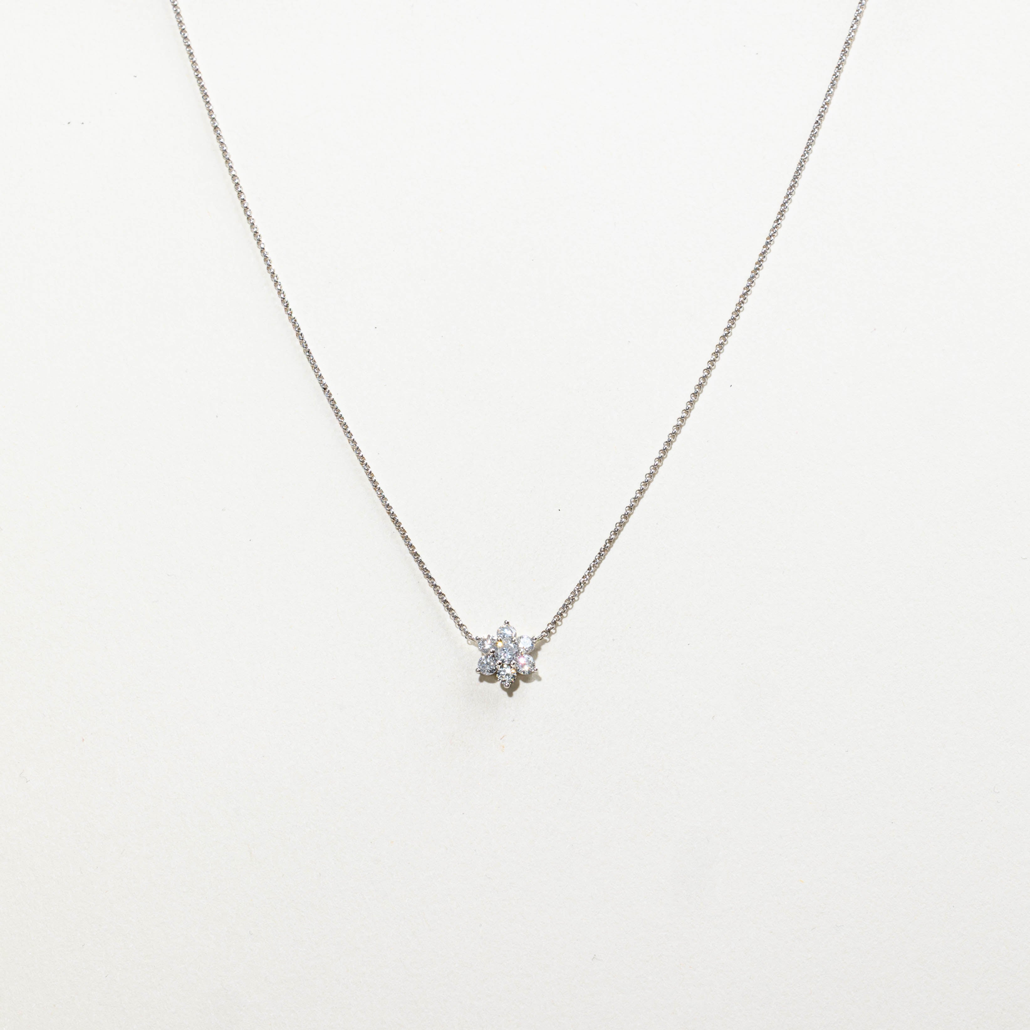 14k White Gold Diamond Flower Cluster Necklace | 0.63ctw | 16"