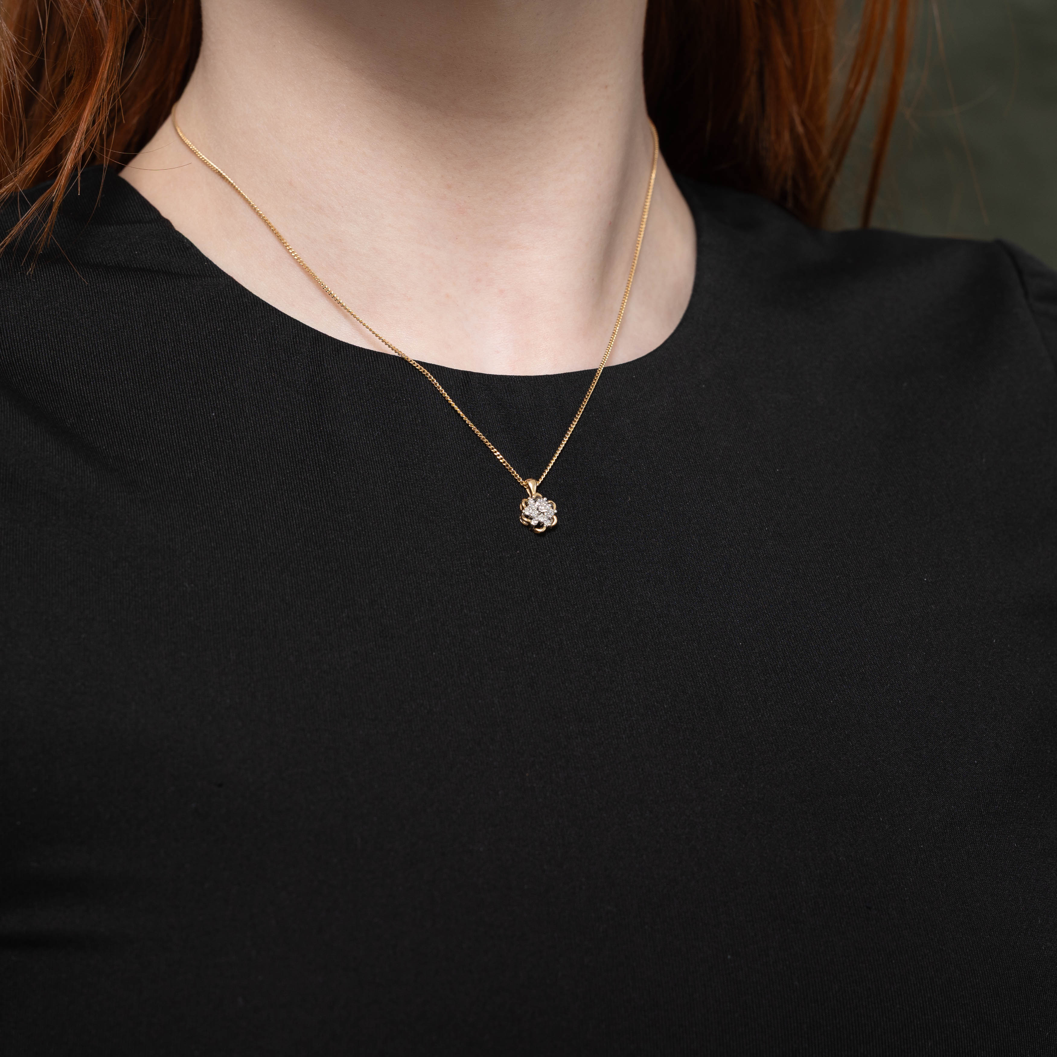 14k Diamond Floral Cluster Pendant Necklace | 0.11ctw | 16"