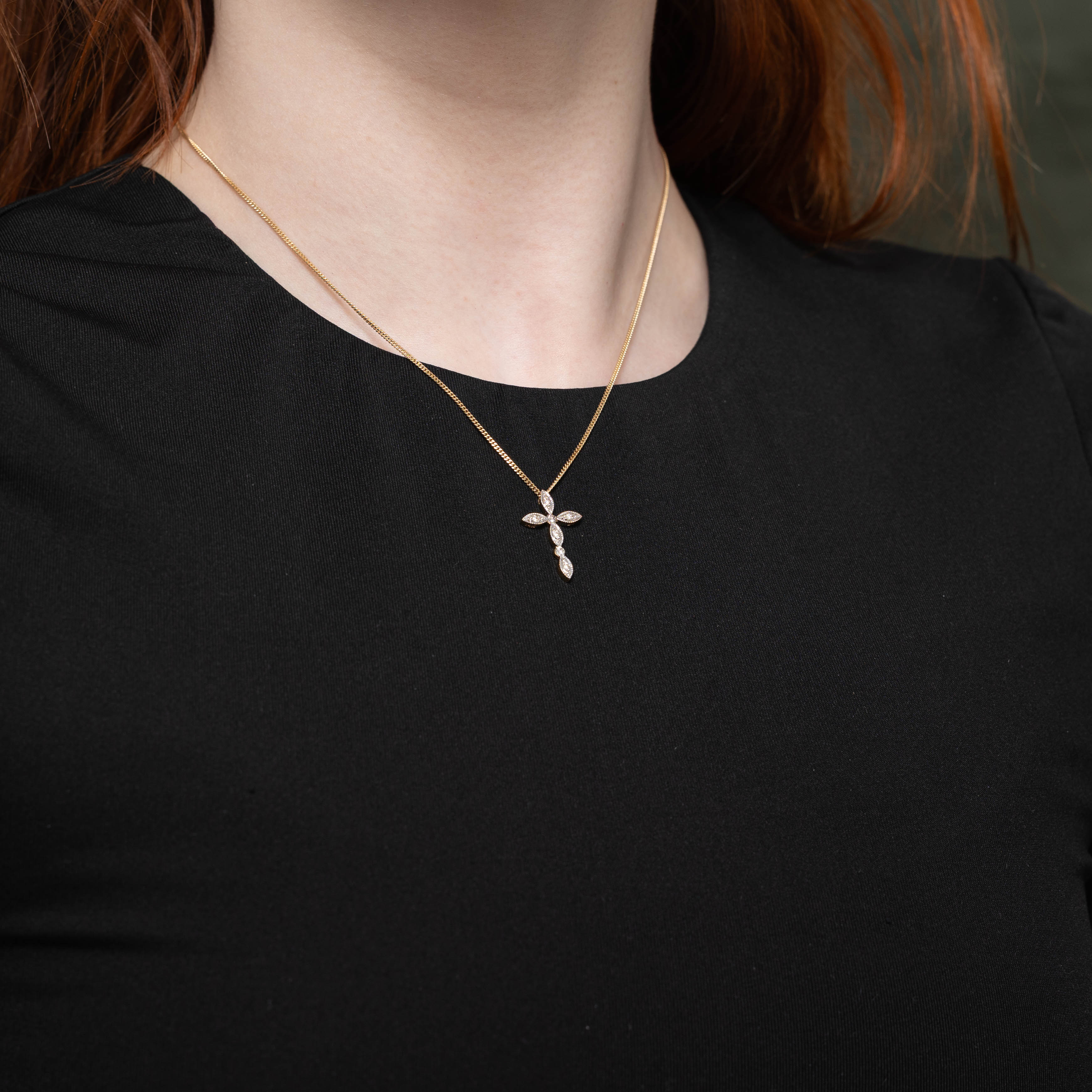 10k Diamond Milgrain Cross Pendant Necklace | 0.13ctw | 16"
