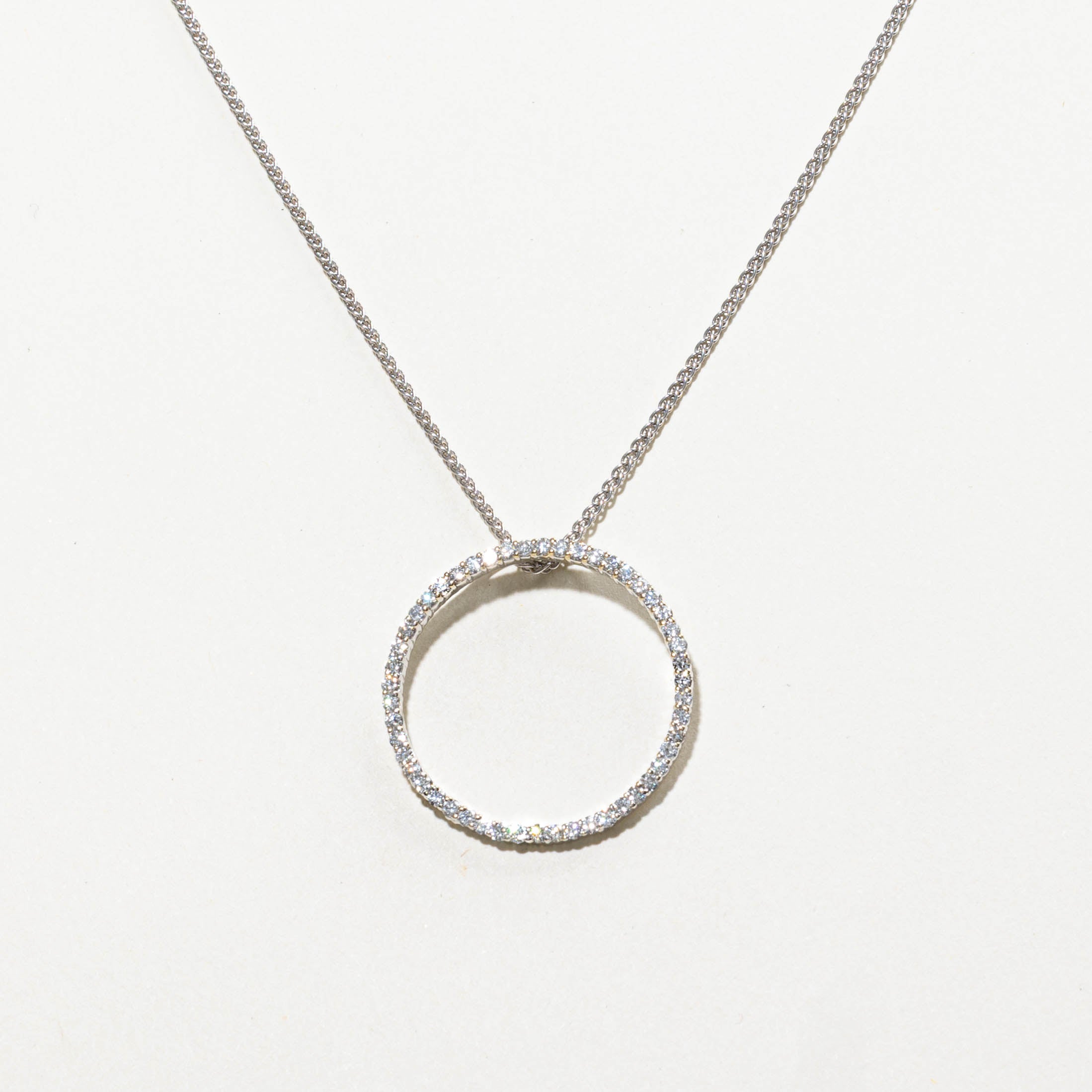 18k Diamond Circle Pendant Necklace | 1.00ctw | 18"