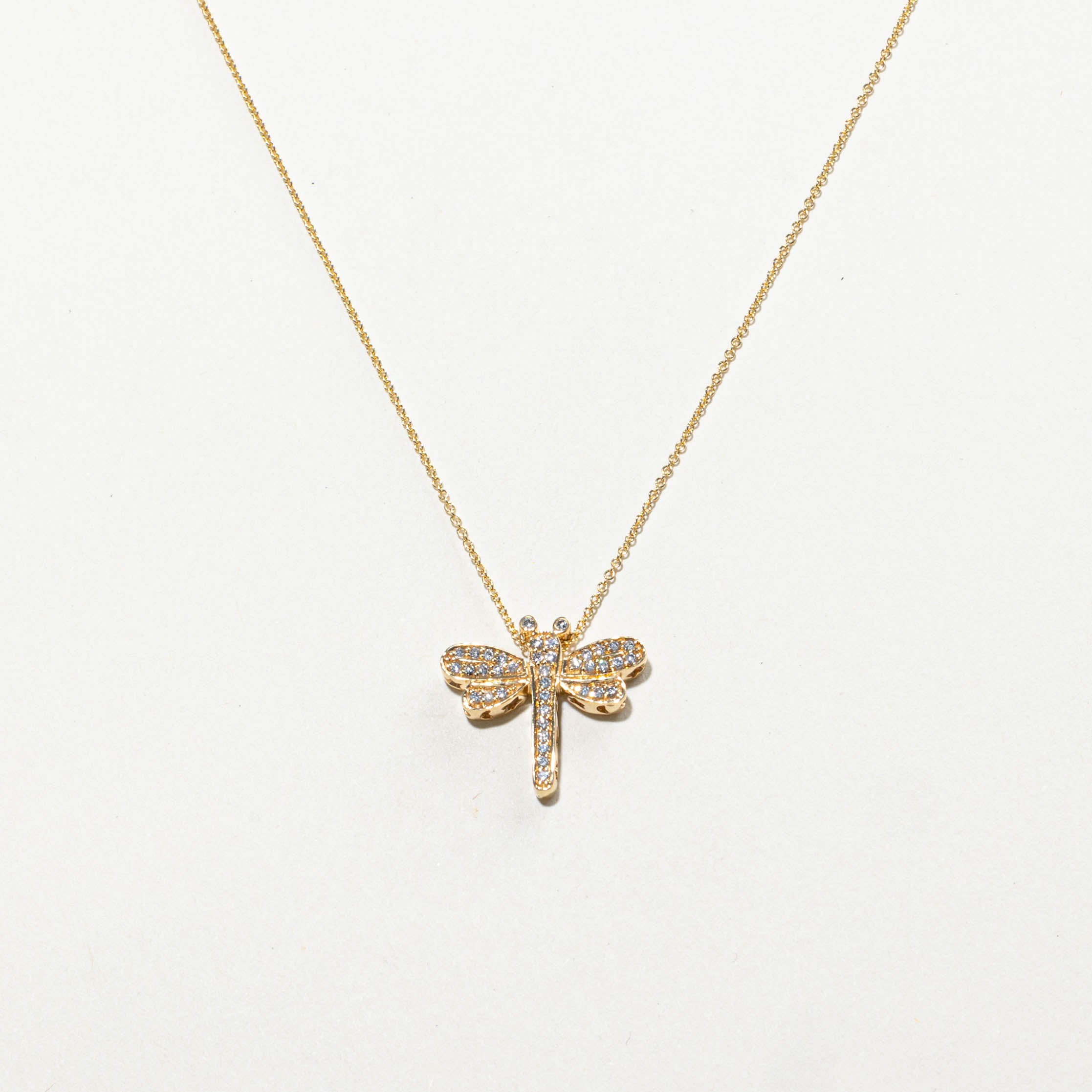 14k Diamond Dragonfly Pendant Necklace | 0.33ctw | 16"