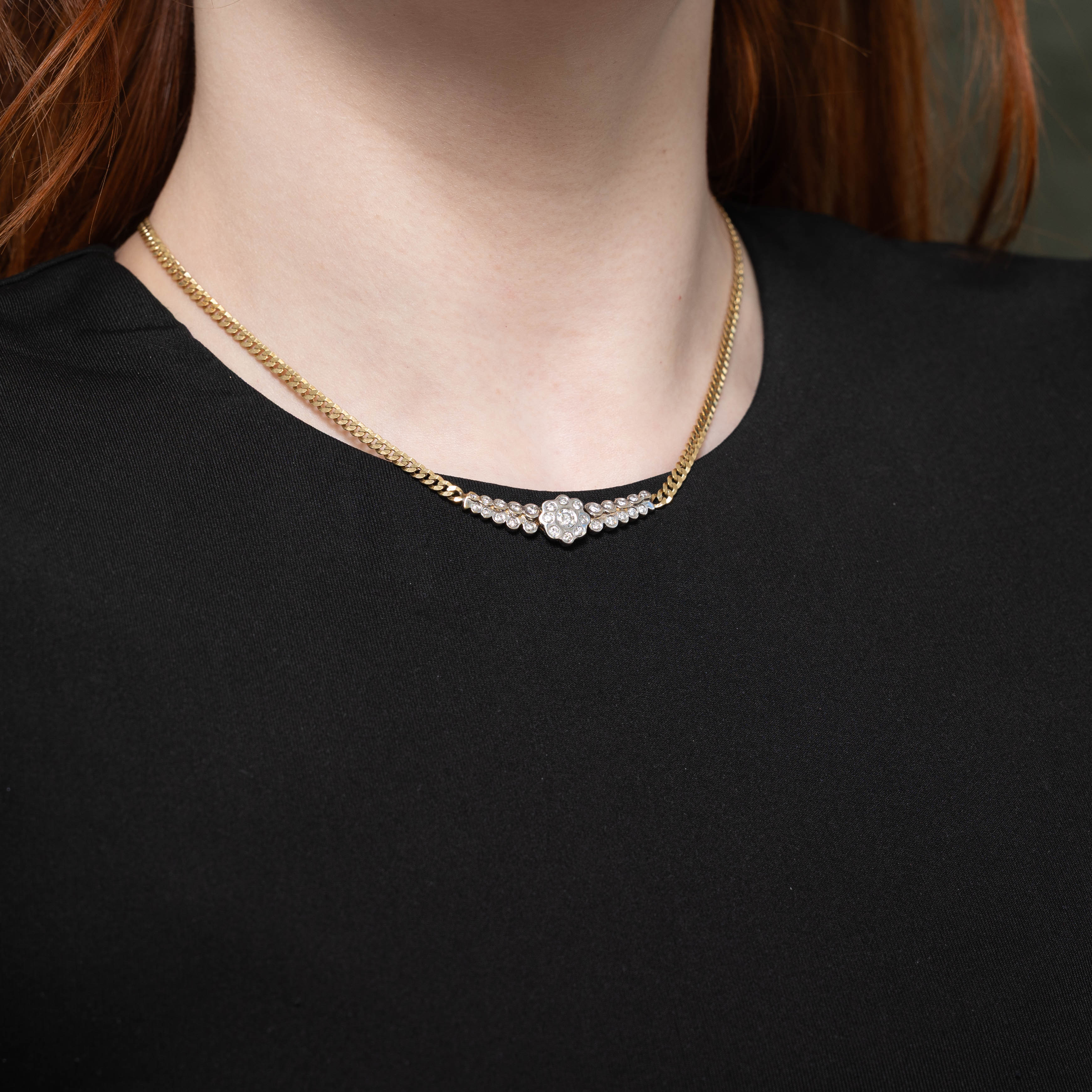 14k Diamond Floral Cluster Necklace | 1.00ctw | 16"