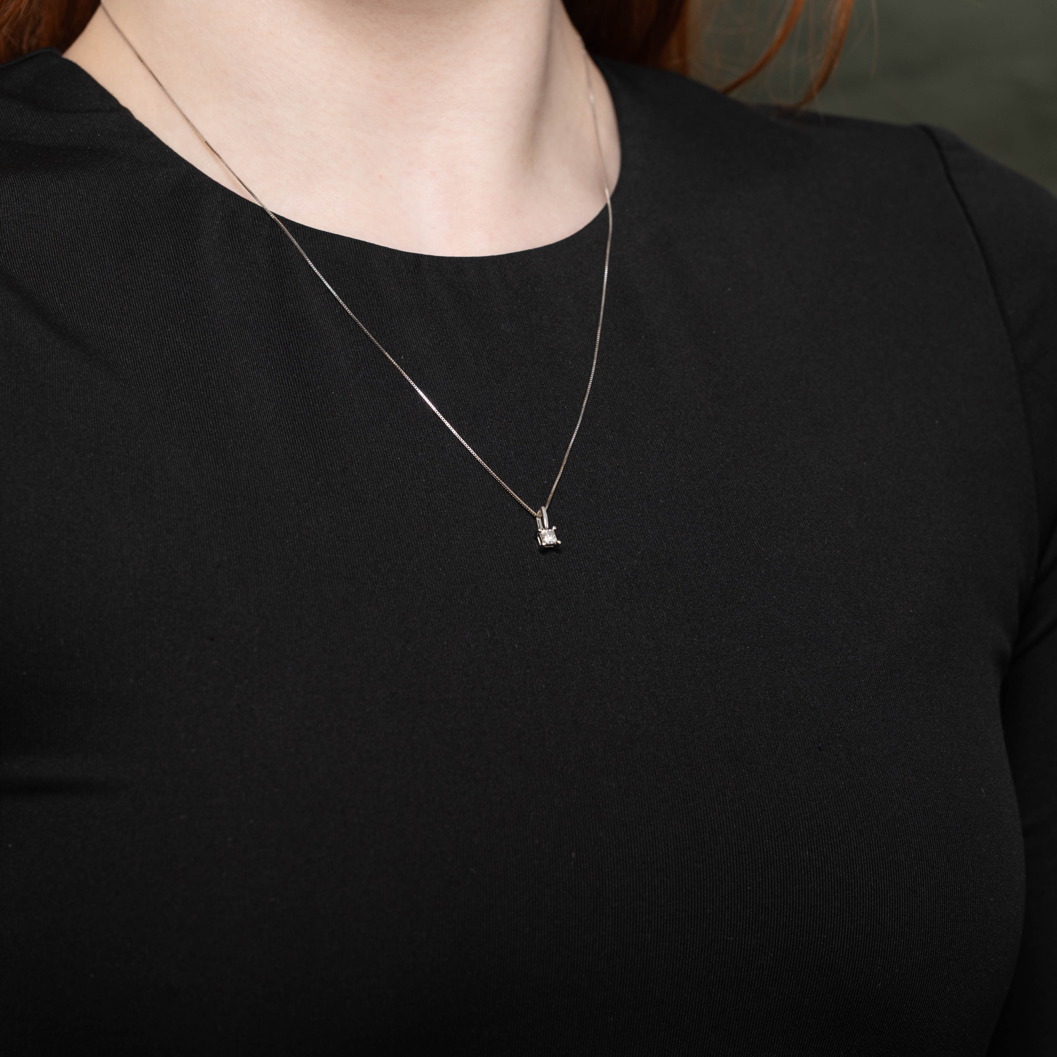 18k Solitaire Princess Cut Diamond Pendant Necklace | 0.25ct | 20"