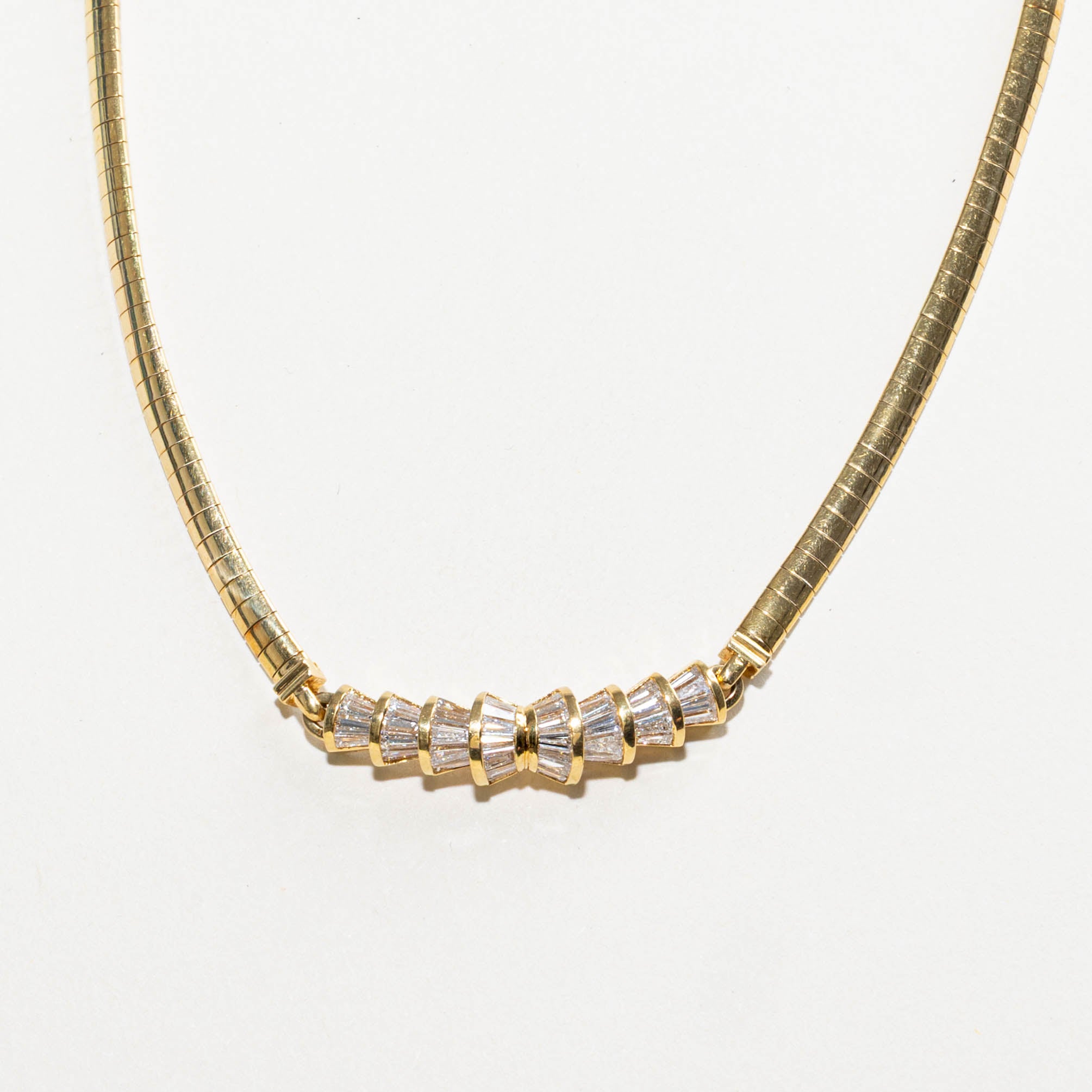 18k Baguette Diamond Bow Necklace | 2.00ctw | 16"