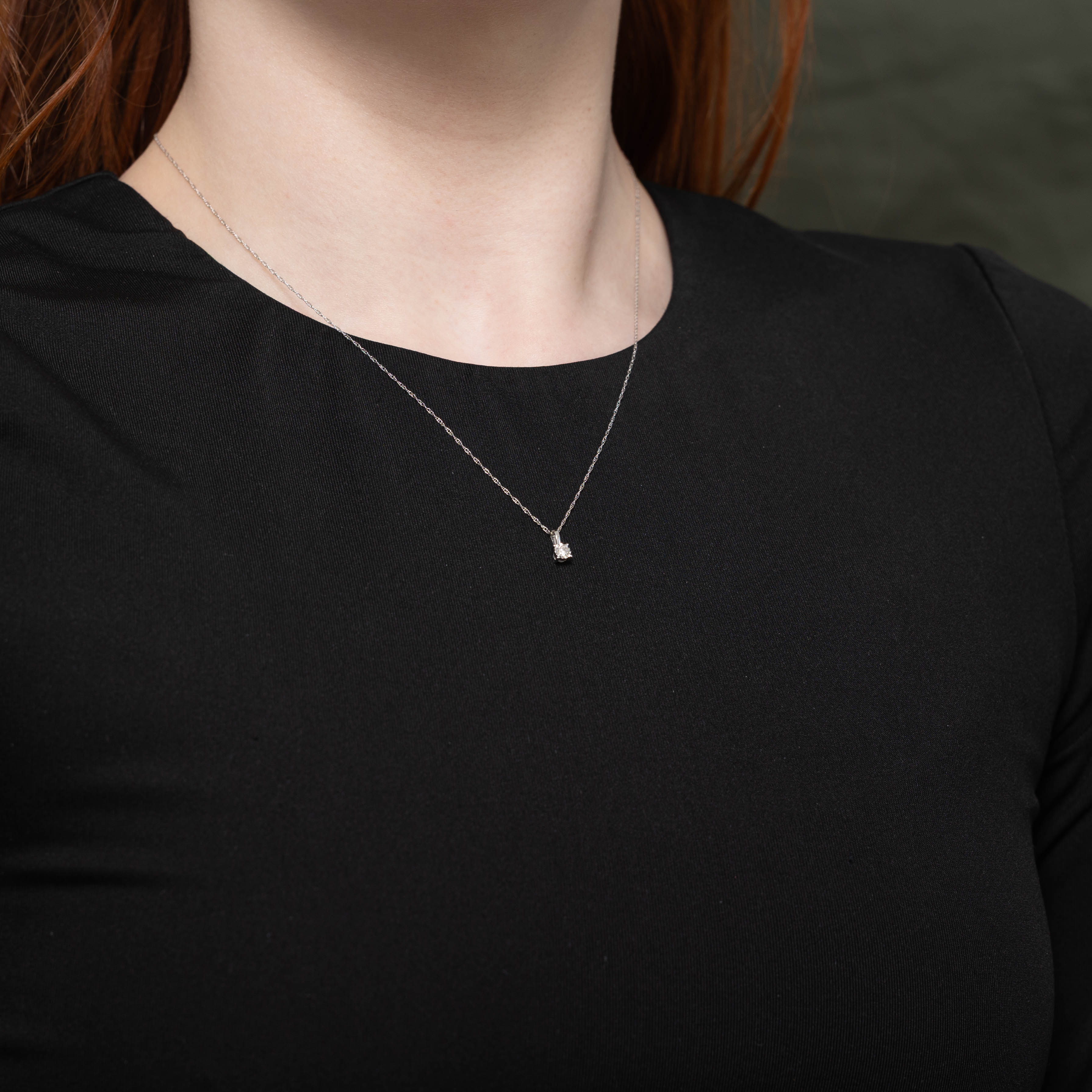 10k Solitaire Diamond Pendant Necklace | 0.10ctw | 18"