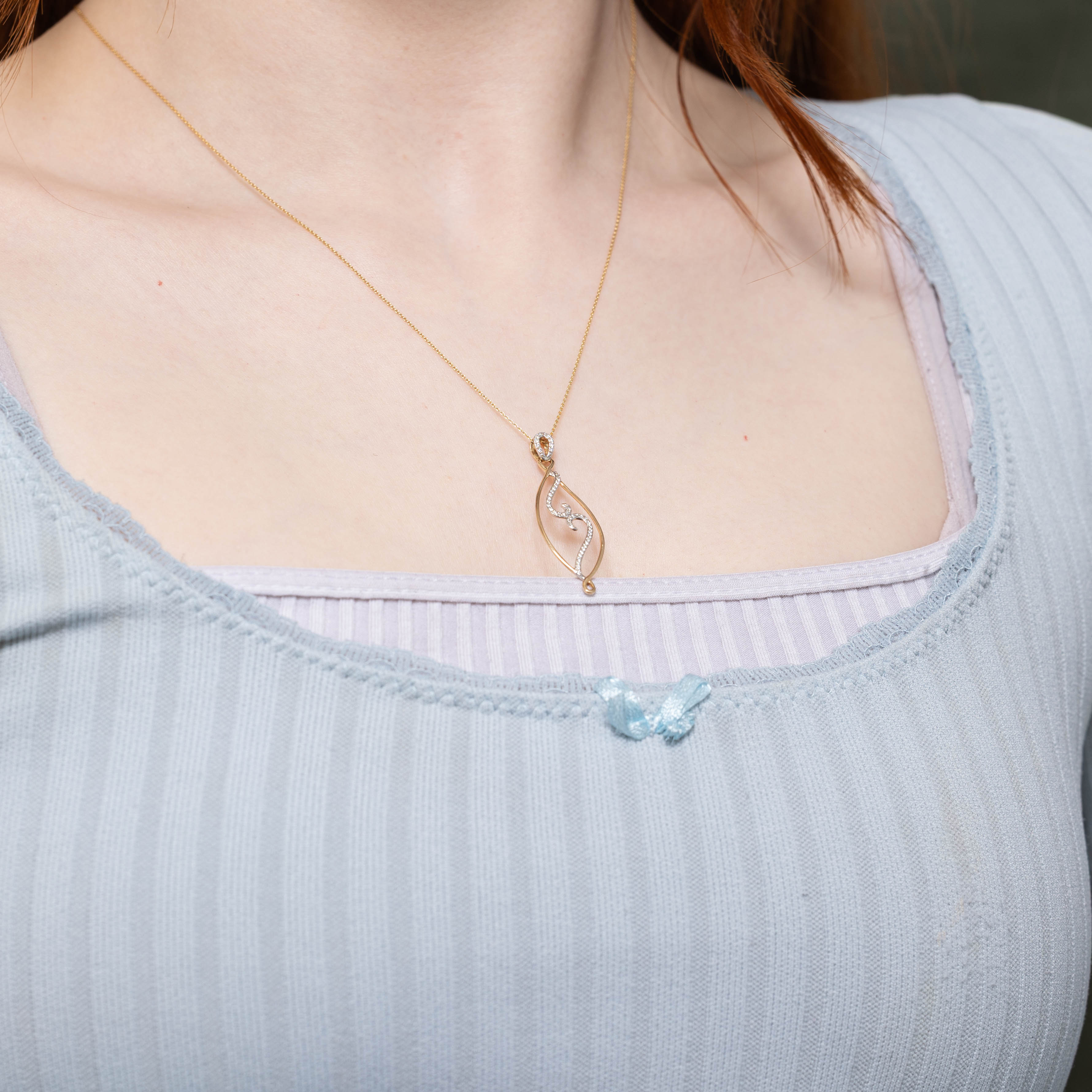 14k Diamond Swirl Geometric Pendant Necklace | 0.15ctw | 18"