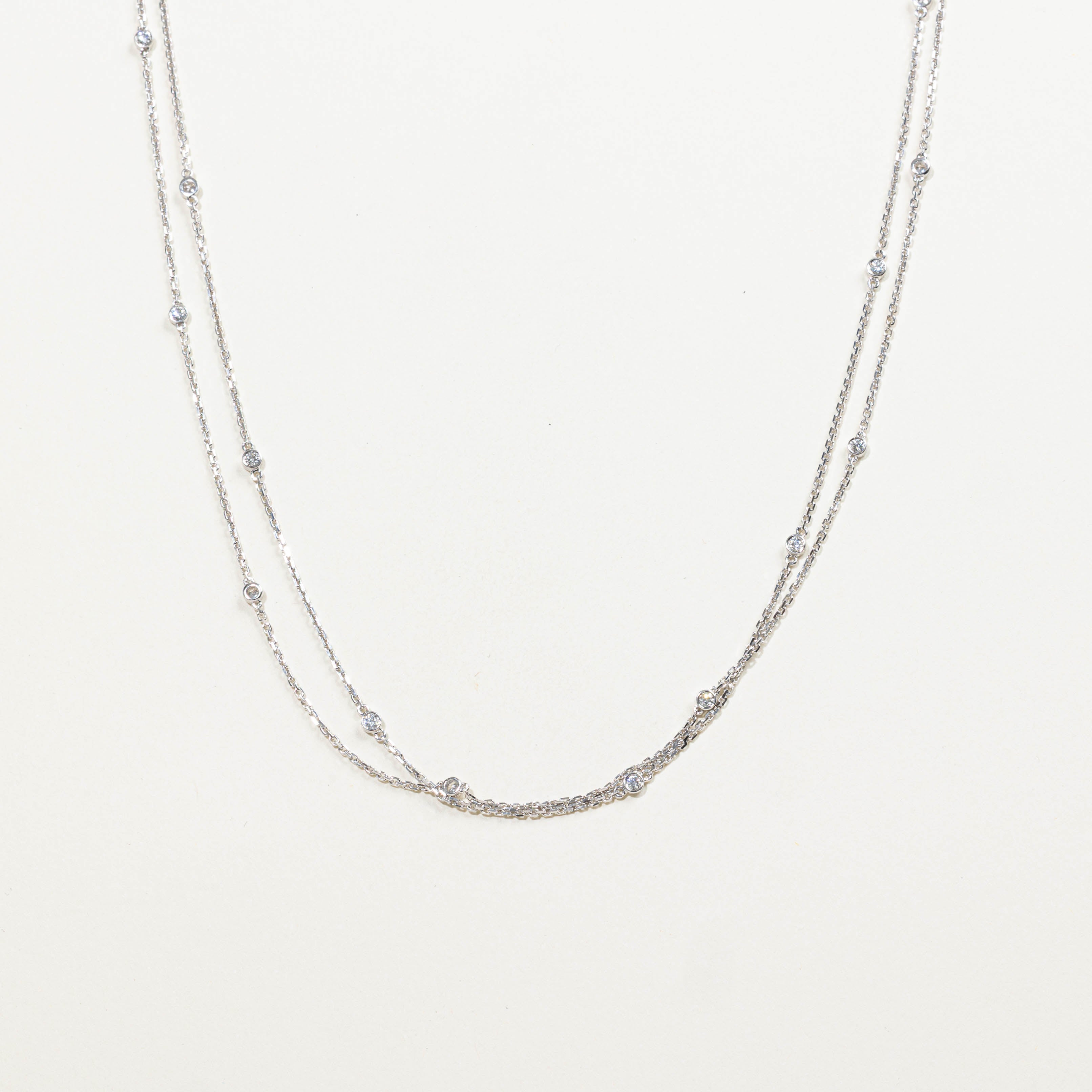 18k Bezel Set Diamond Satellite Double Strand Necklace | 1.28ctw | 26"