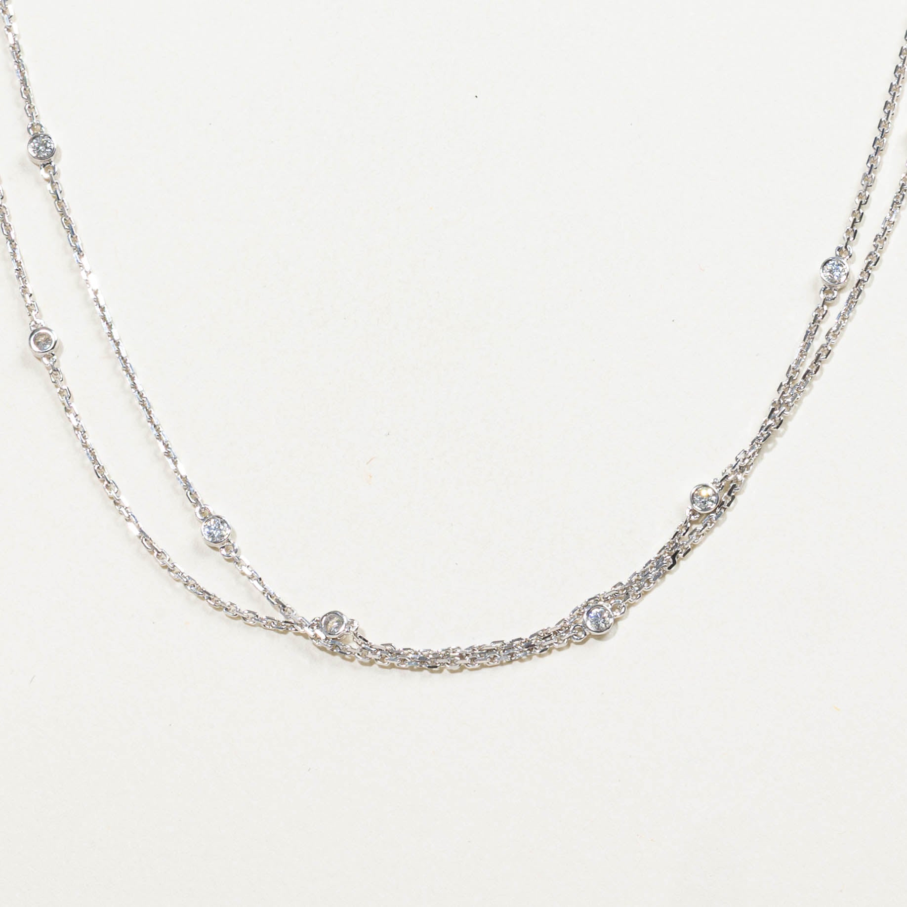 18k Bezel Set Diamond Satellite Double Strand Necklace | 1.28ctw | 26"