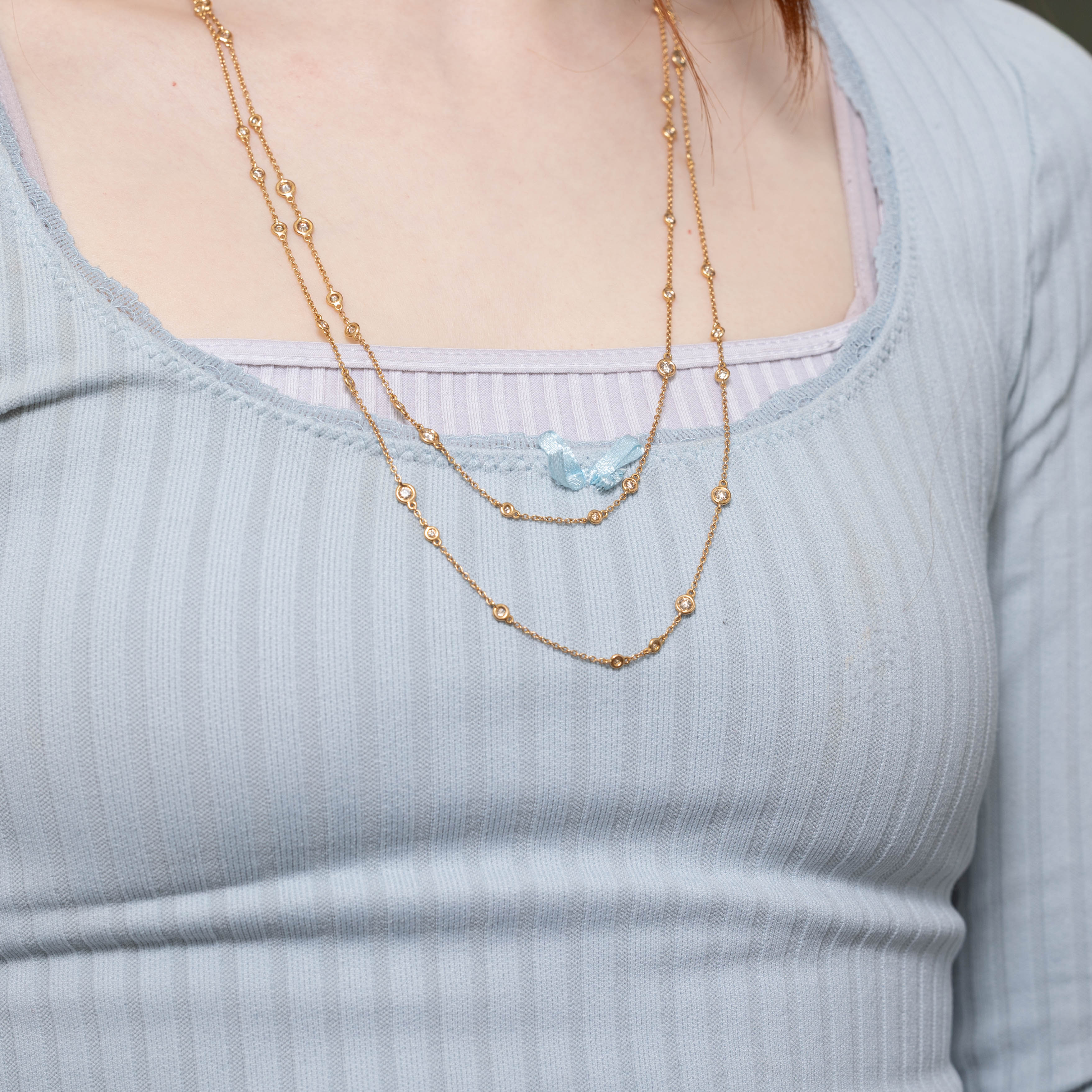 18k Bezel Set Diamond Satellite Layered Necklace | 2.39ctw | 52"