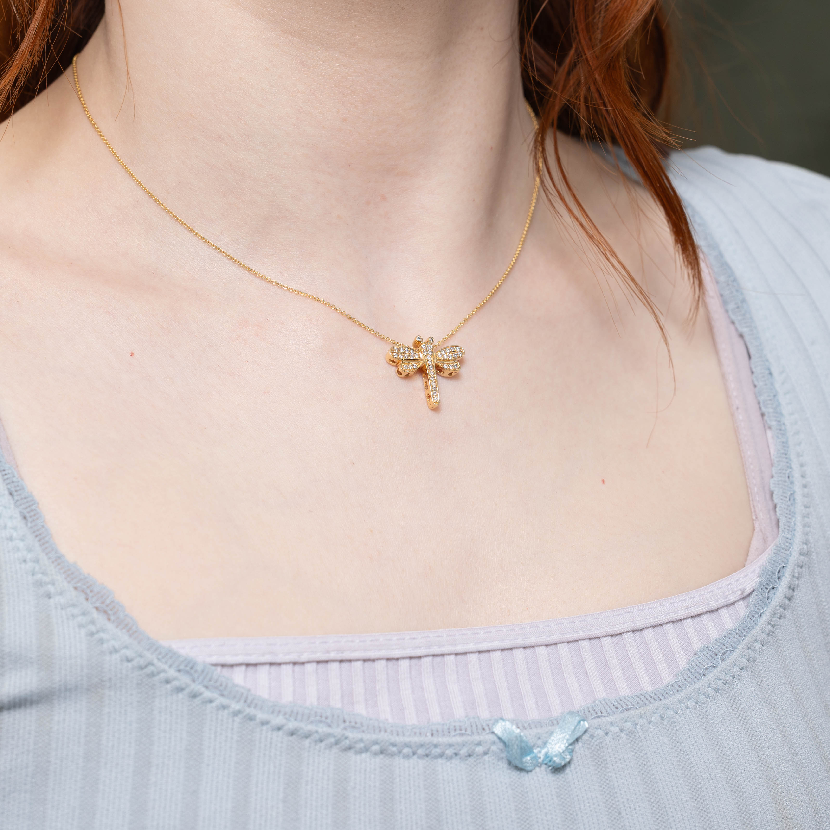 14k Diamond Dragonfly Pendant Necklace | 0.33ctw | 16"
