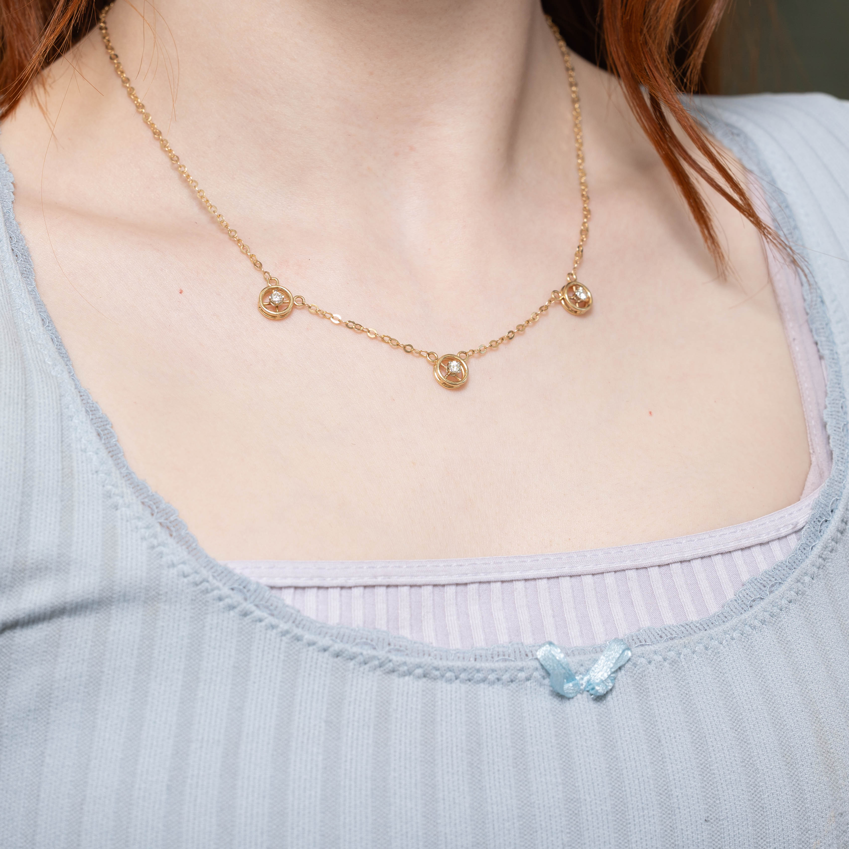 14k Diamond Satellite Necklace | 0.30ctw | 17"
