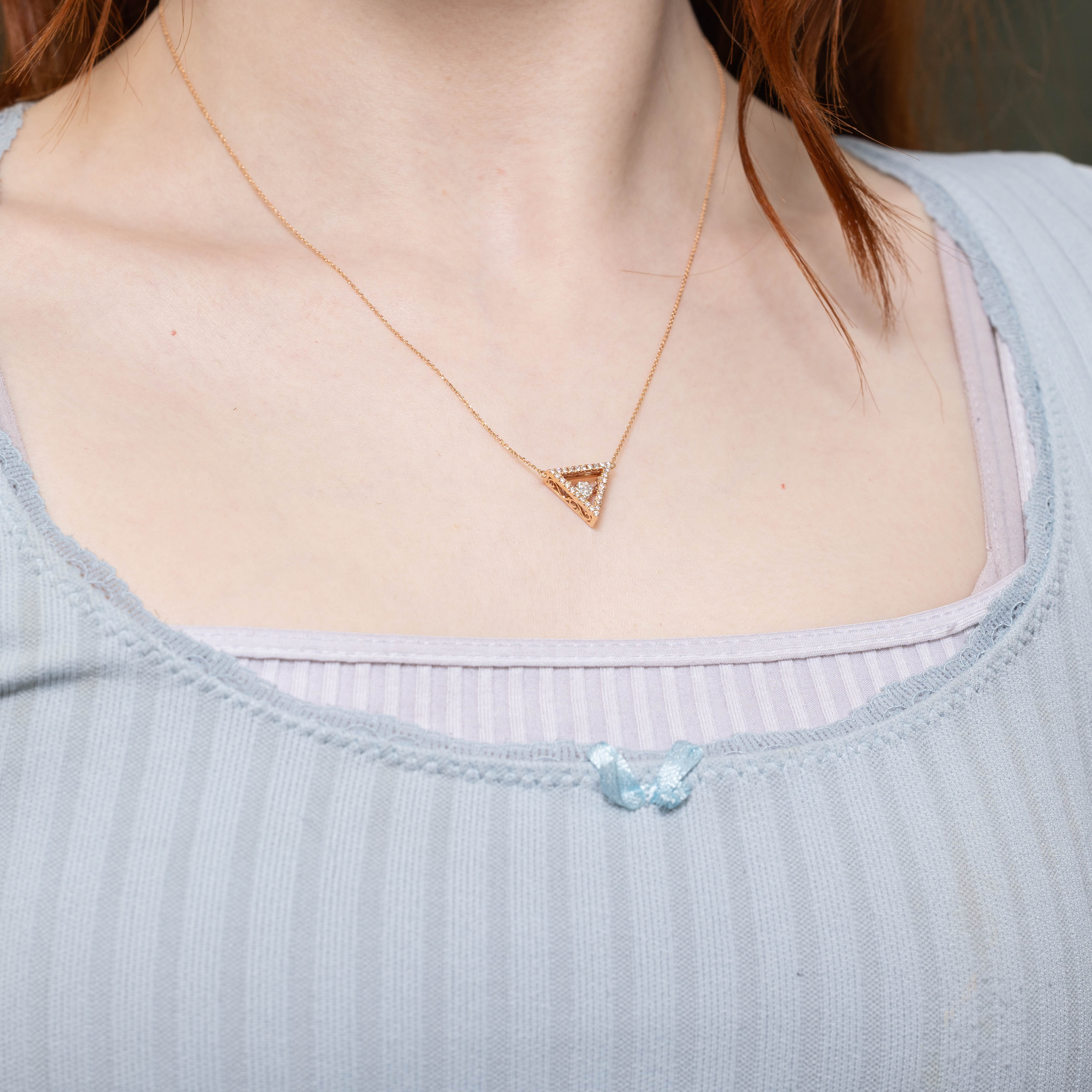 14k Diamond Triangle Pendant Necklace | 0.30ctw | 17"