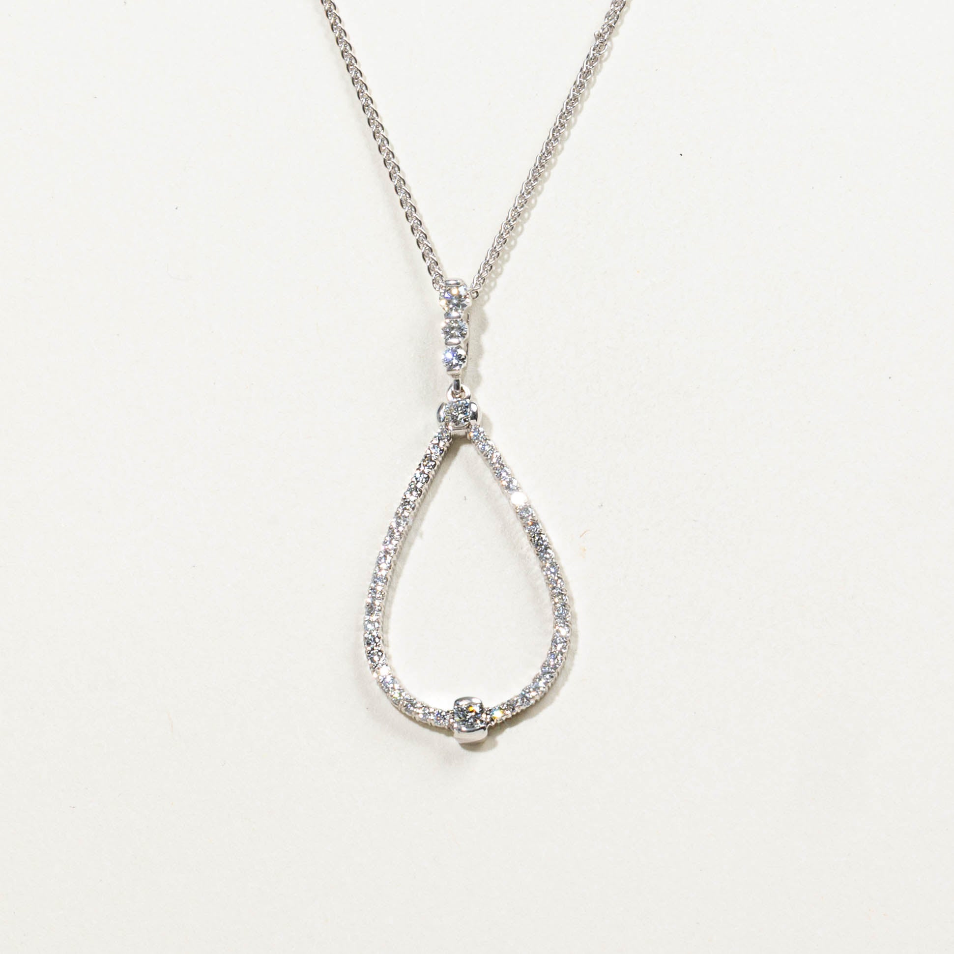 ‘Birks’ 18k Diamond Teardrop Pendant Necklace | 0.76ctw | 17"