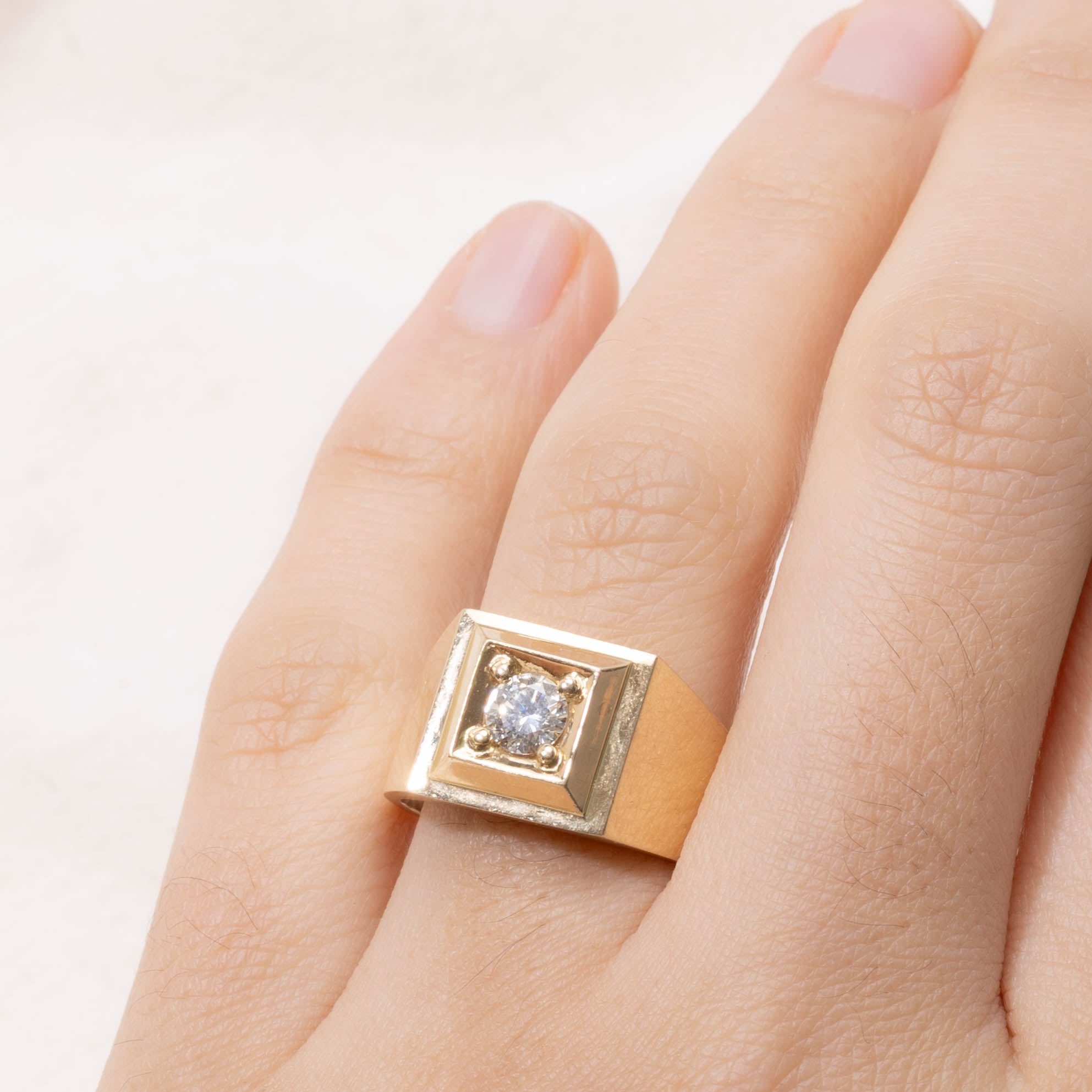 18k Round Brilliant Diamond Signet Ring | 0.38ct | SZ 8.5