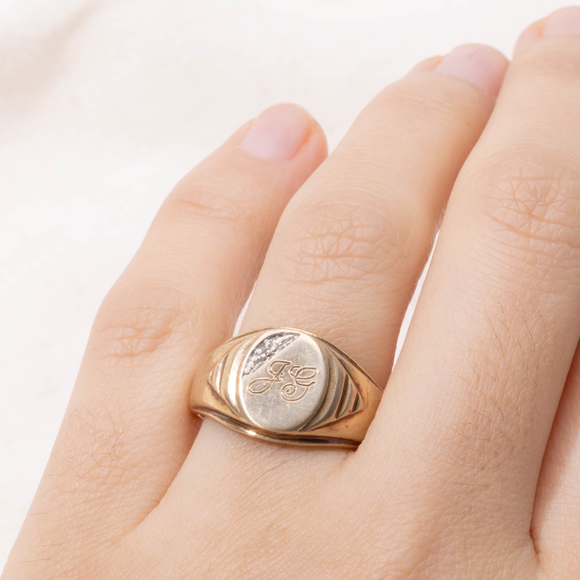 10k Diamond "JG" Initial Signet Ring | SZ 8.5