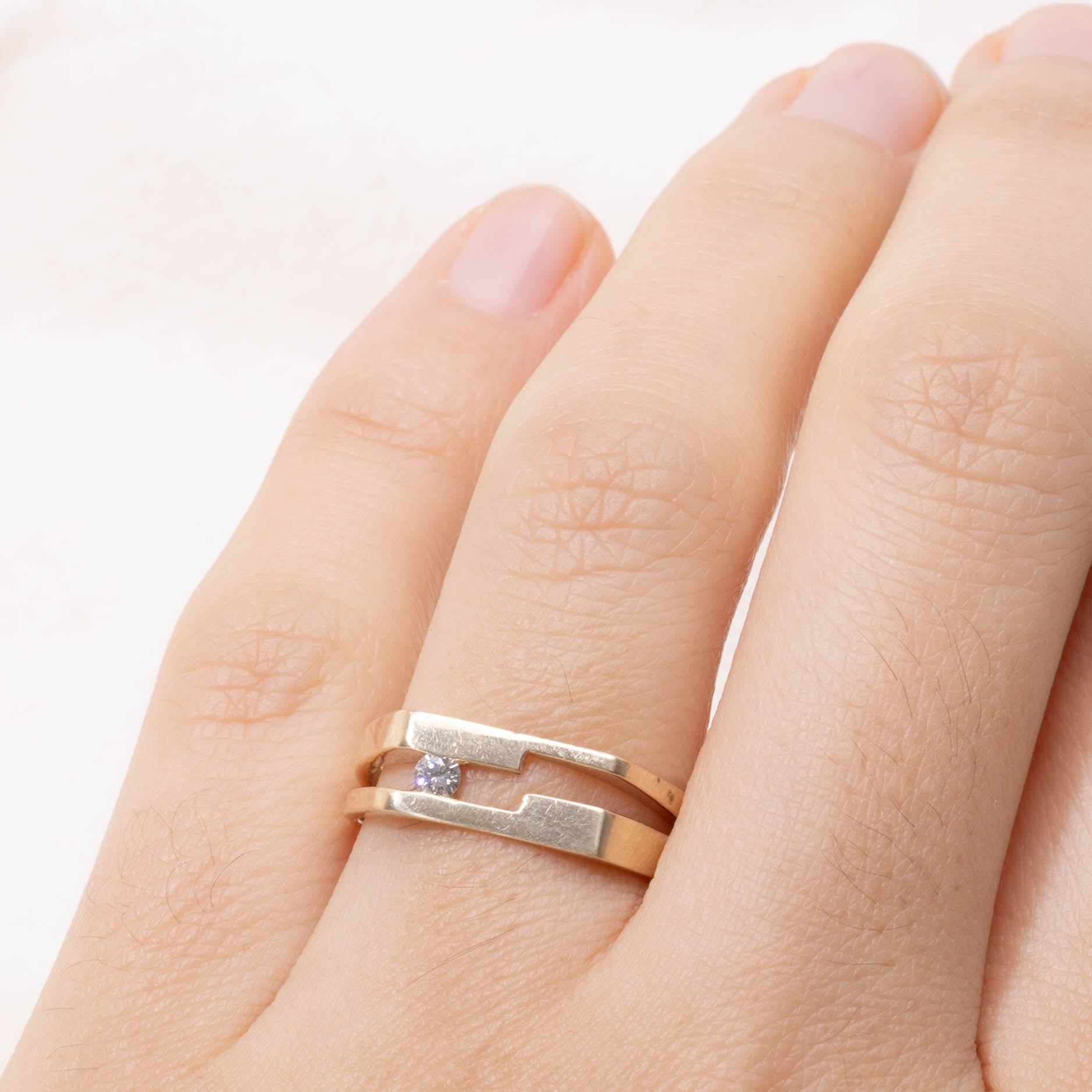 10k Diamond Geometric Layered Ring | SZ 6.25