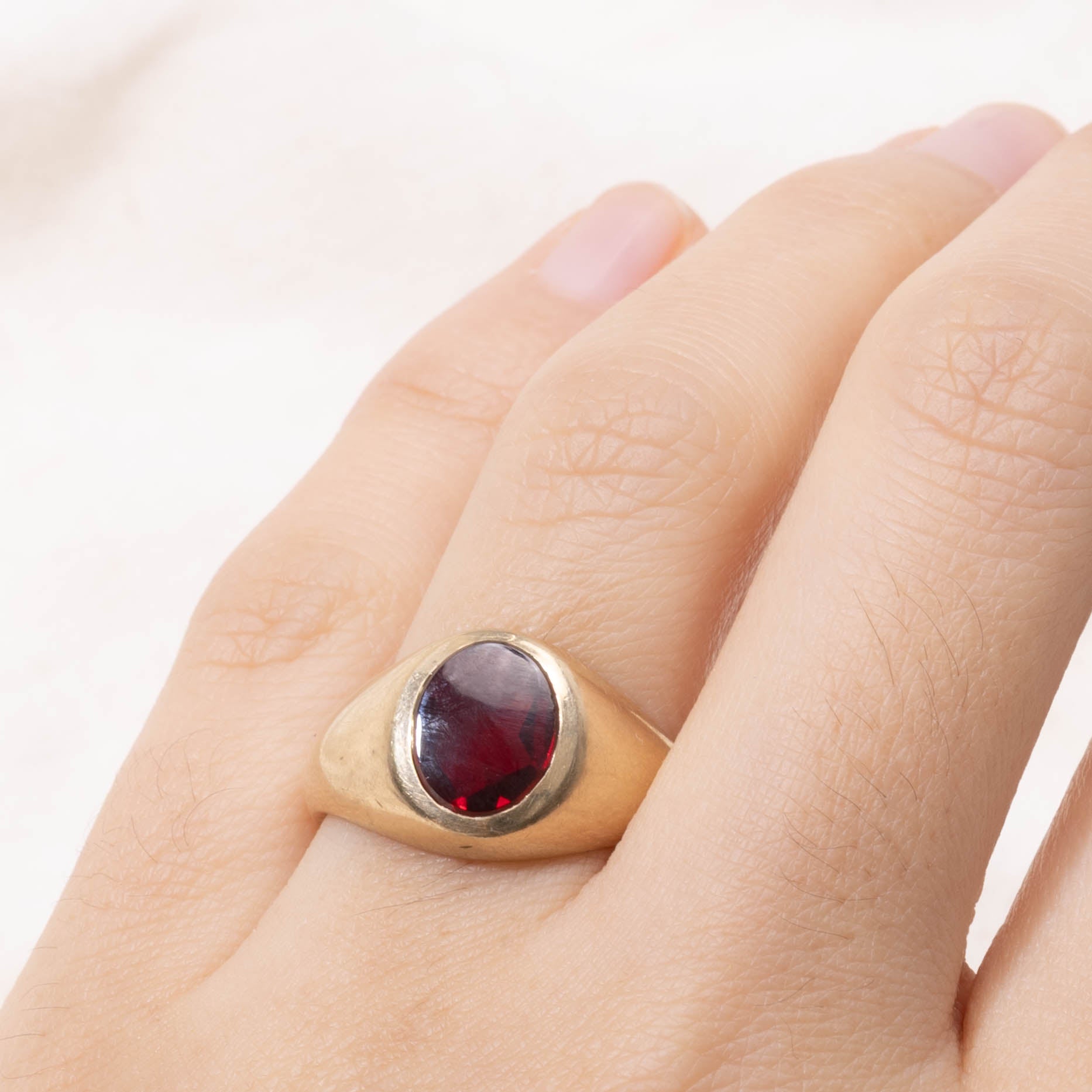 10k Bezel Set Synthetic Ruby Signet Ring | SZ 9.5